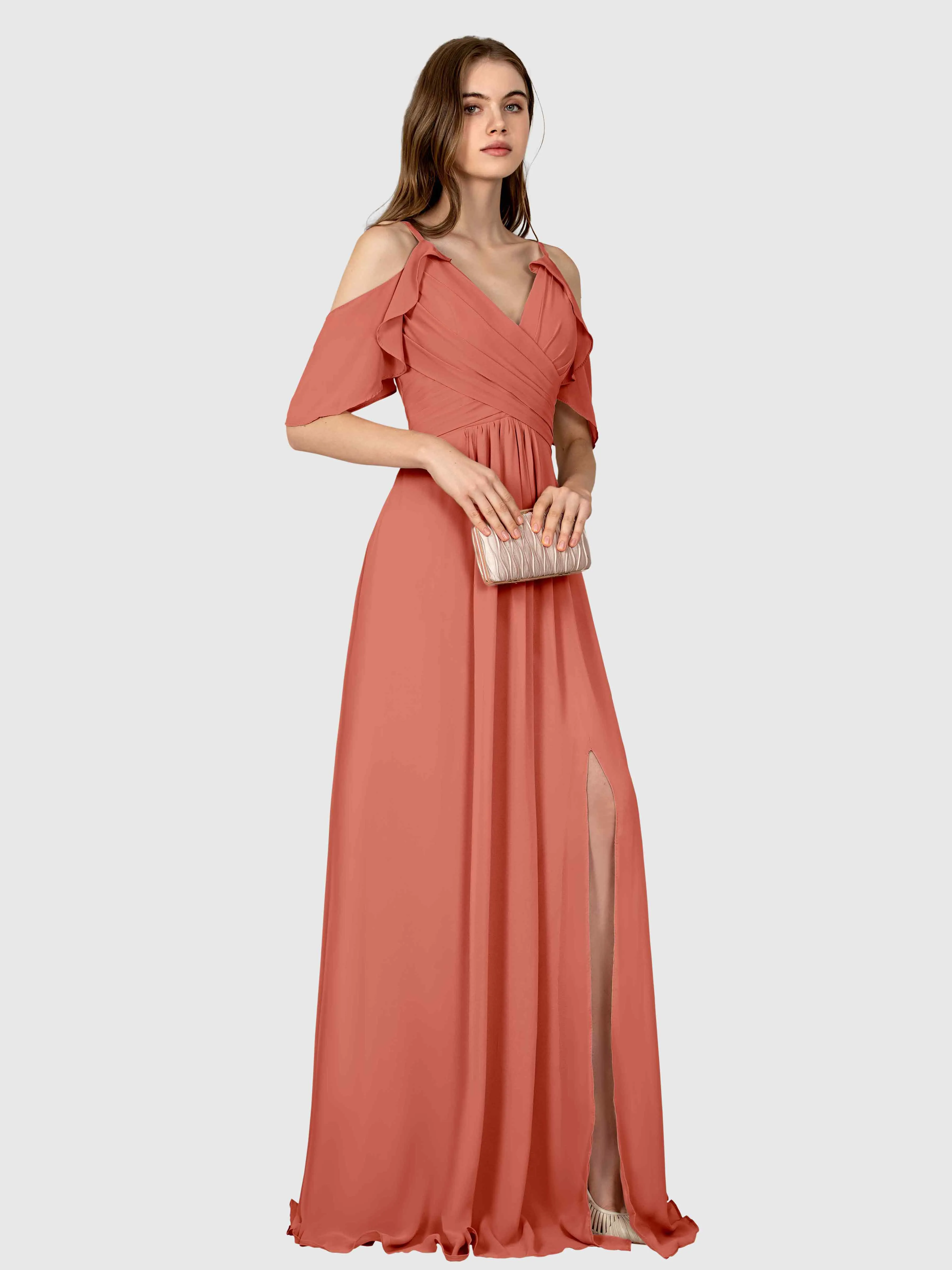 Evelyn Trendy Ruched Draped Sleeves Bridesmaid Dresses