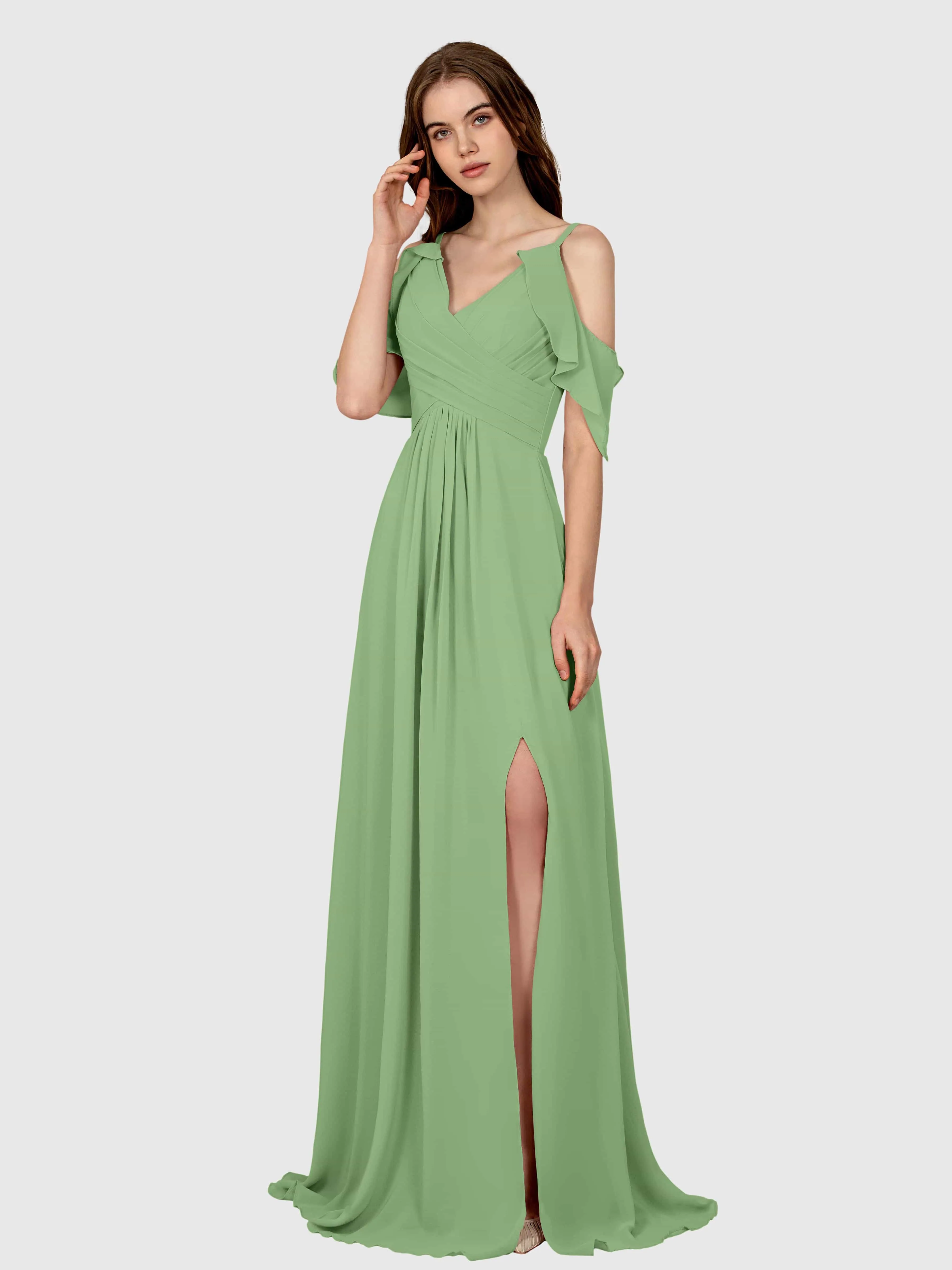 Evelyn Trendy Ruched Draped Sleeves Bridesmaid Dresses