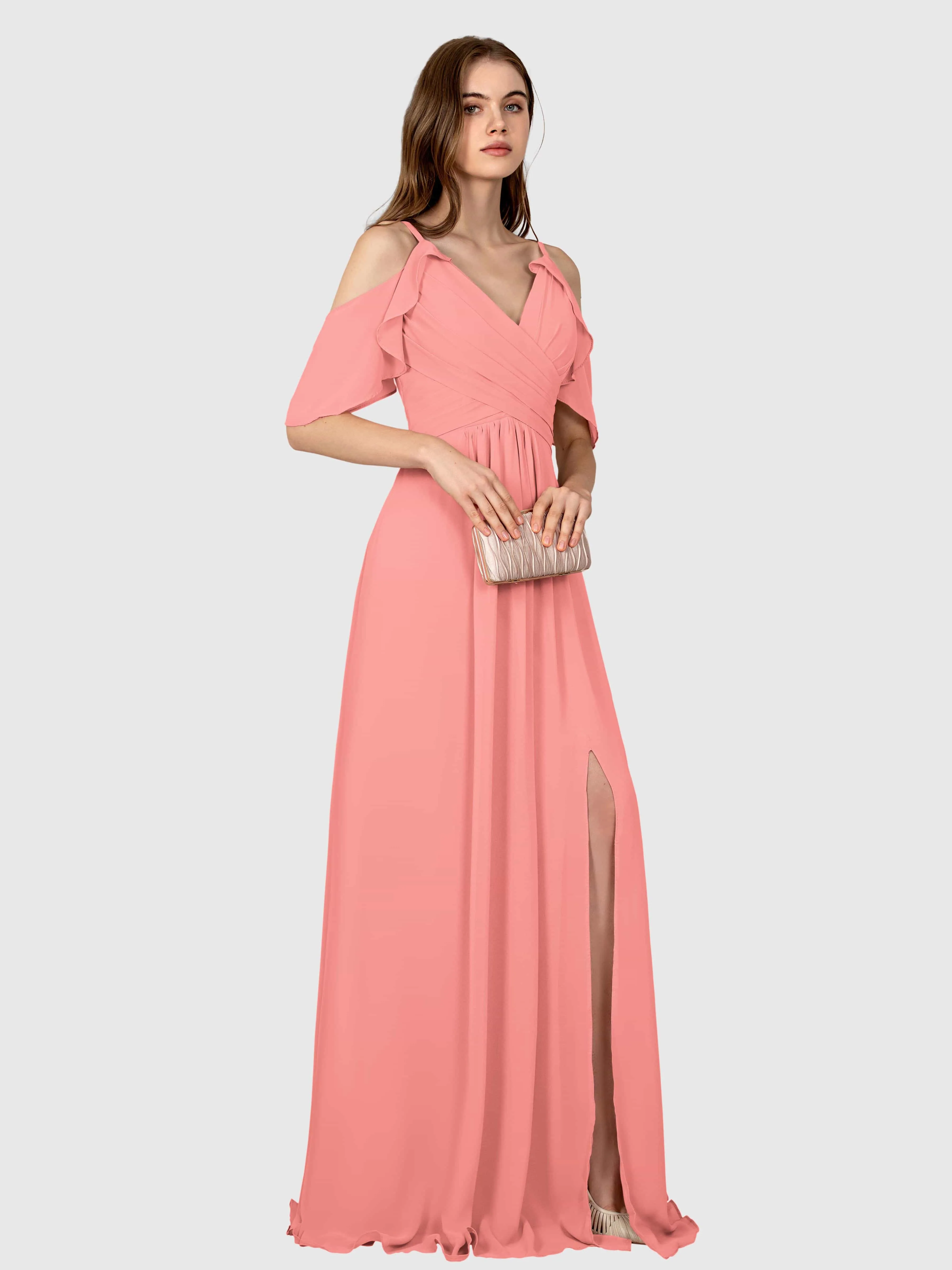 Evelyn Trendy Ruched Draped Sleeves Bridesmaid Dresses