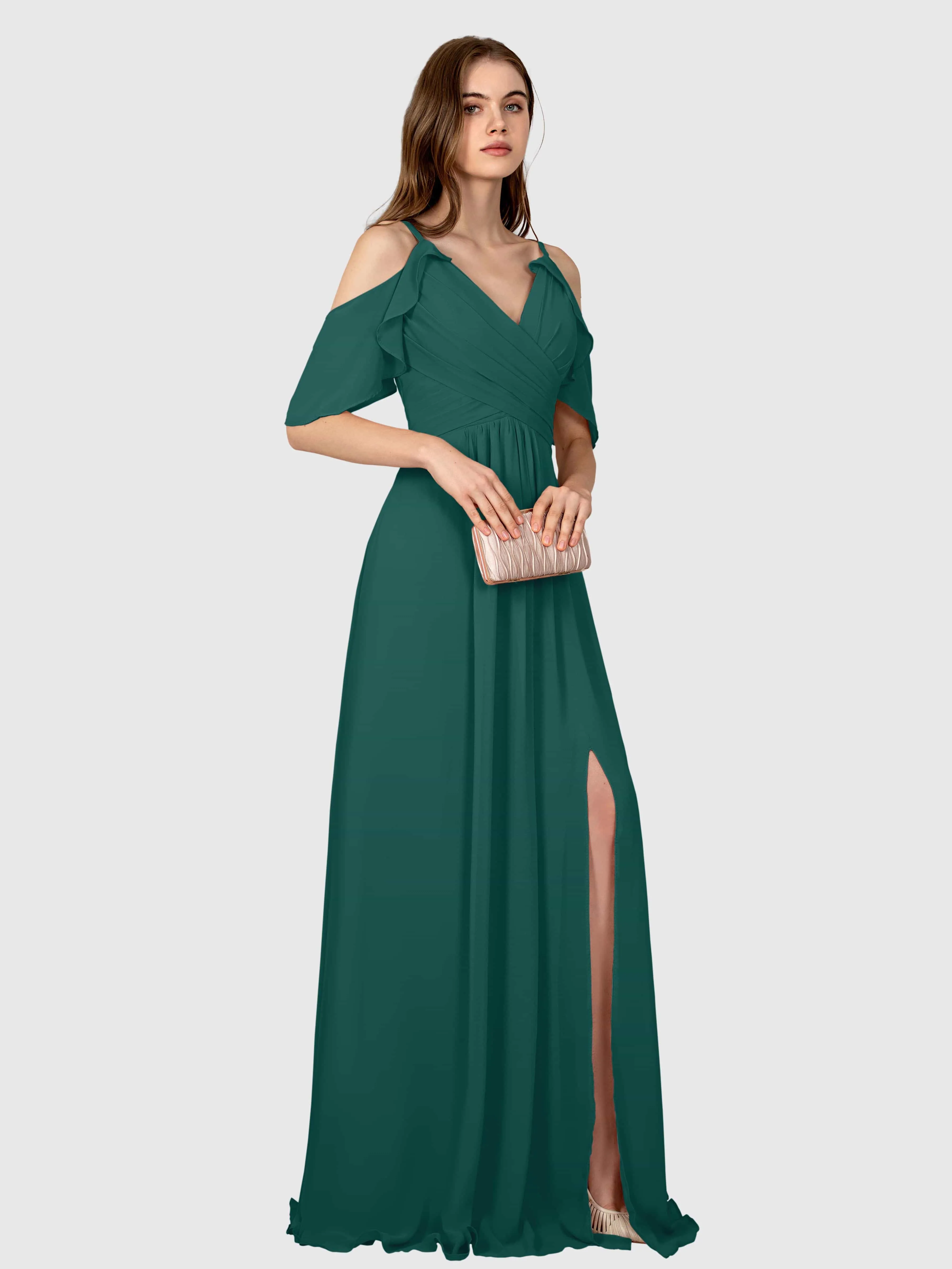 Evelyn Trendy Ruched Draped Sleeves Bridesmaid Dresses