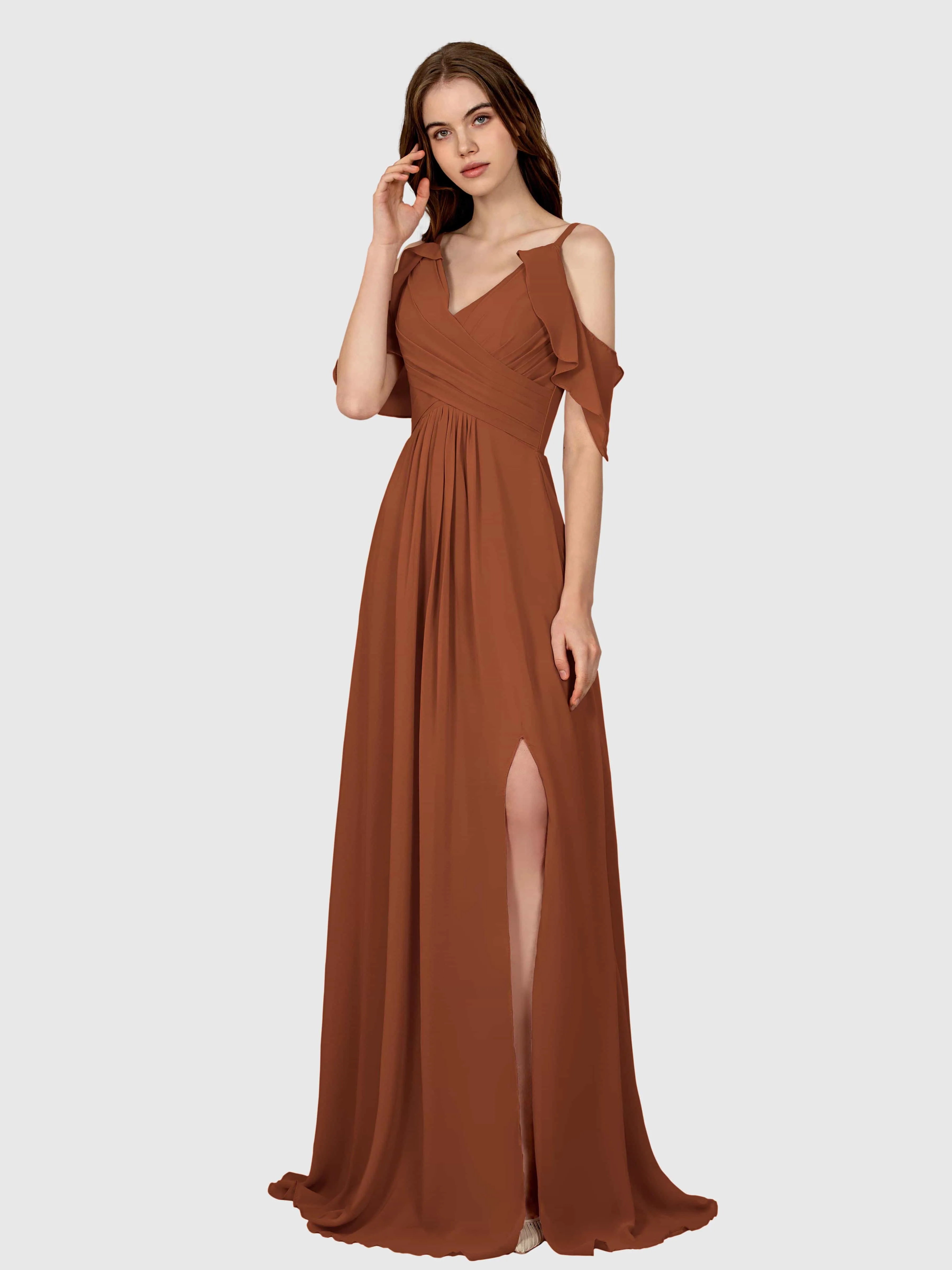 Evelyn Trendy Ruched Draped Sleeves Bridesmaid Dresses