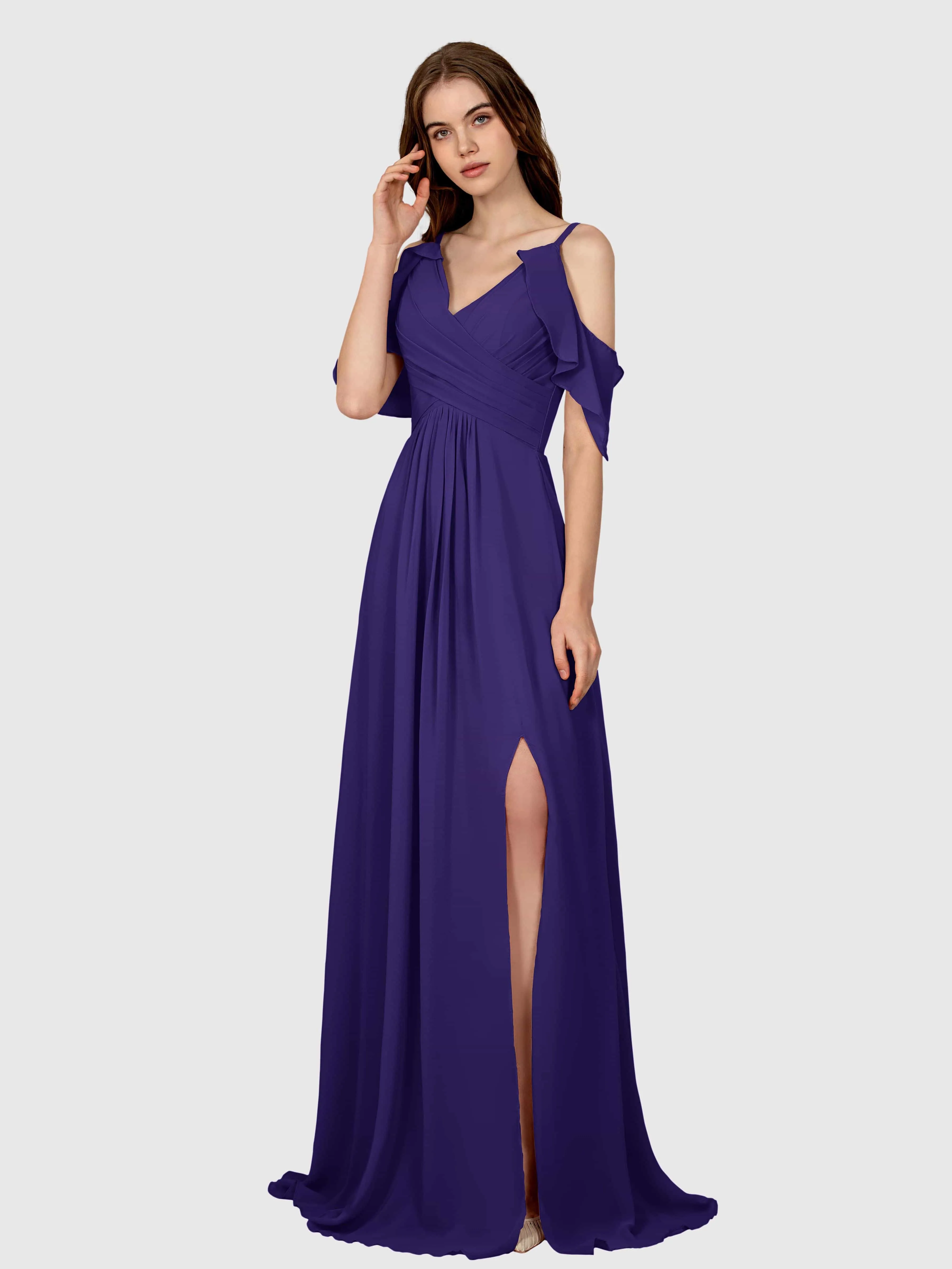 Evelyn Trendy Ruched Draped Sleeves Bridesmaid Dresses
