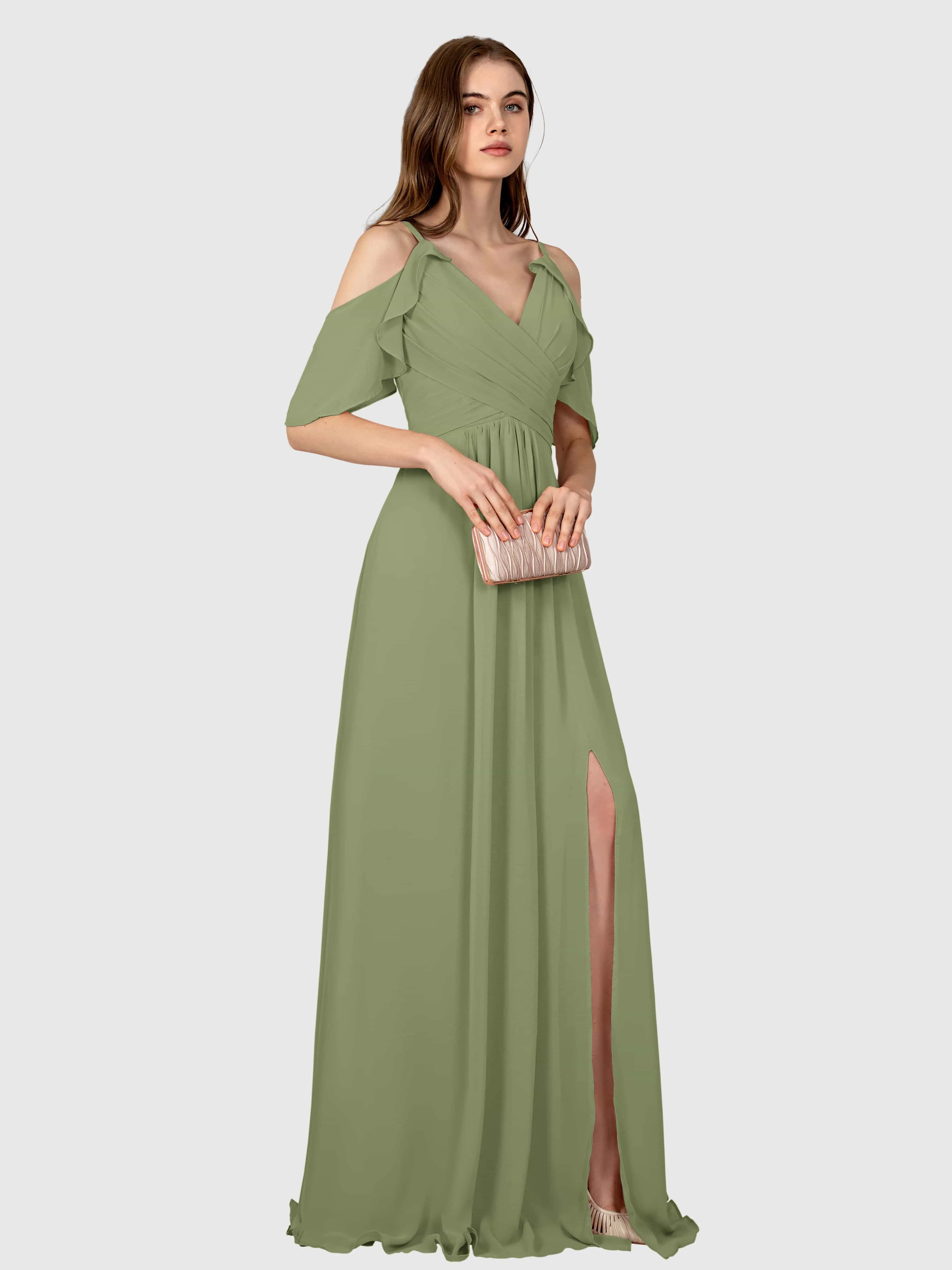 Evelyn Trendy Ruched Draped Sleeves Bridesmaid Dresses
