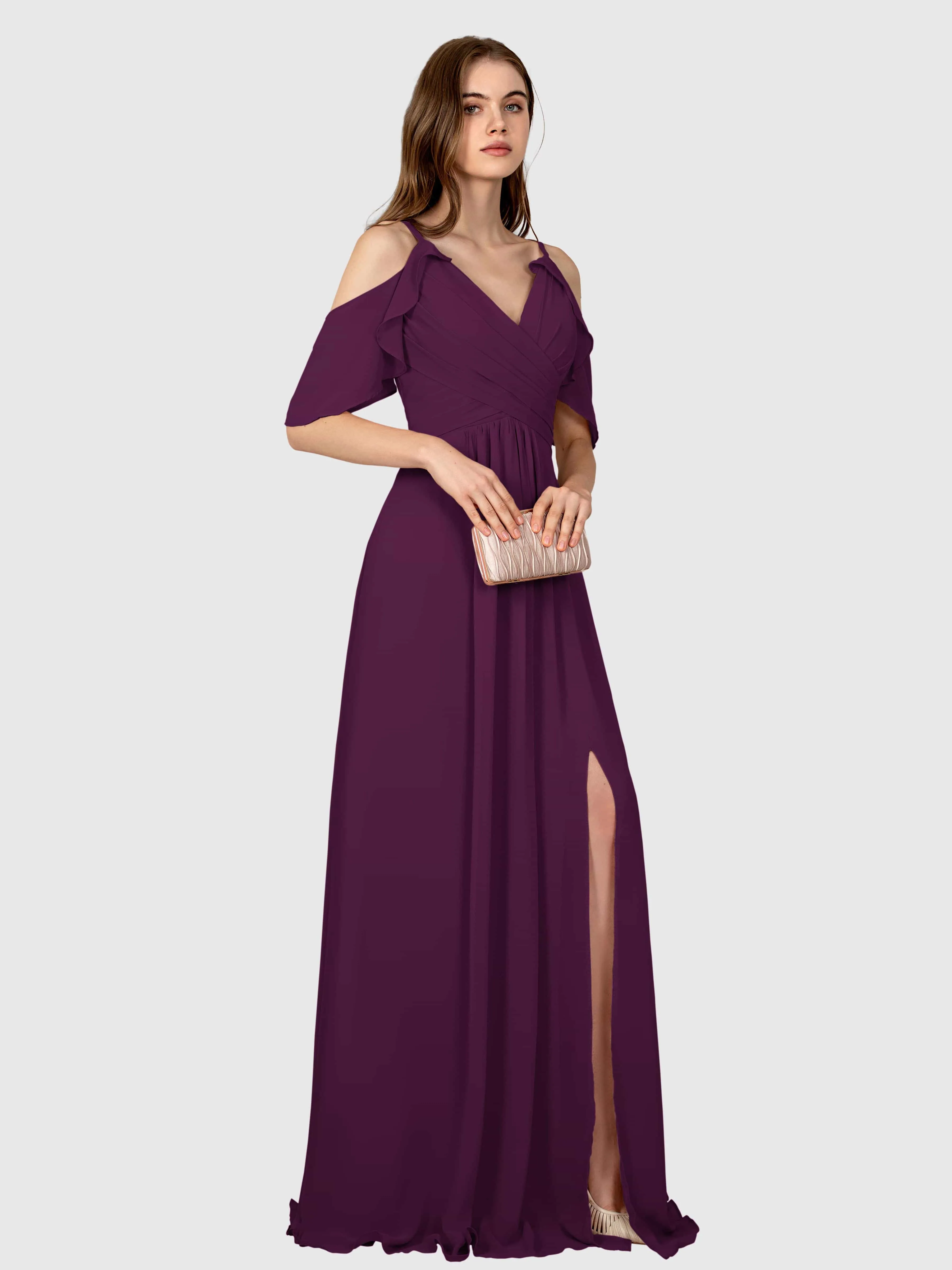 Evelyn Trendy Ruched Draped Sleeves Bridesmaid Dresses
