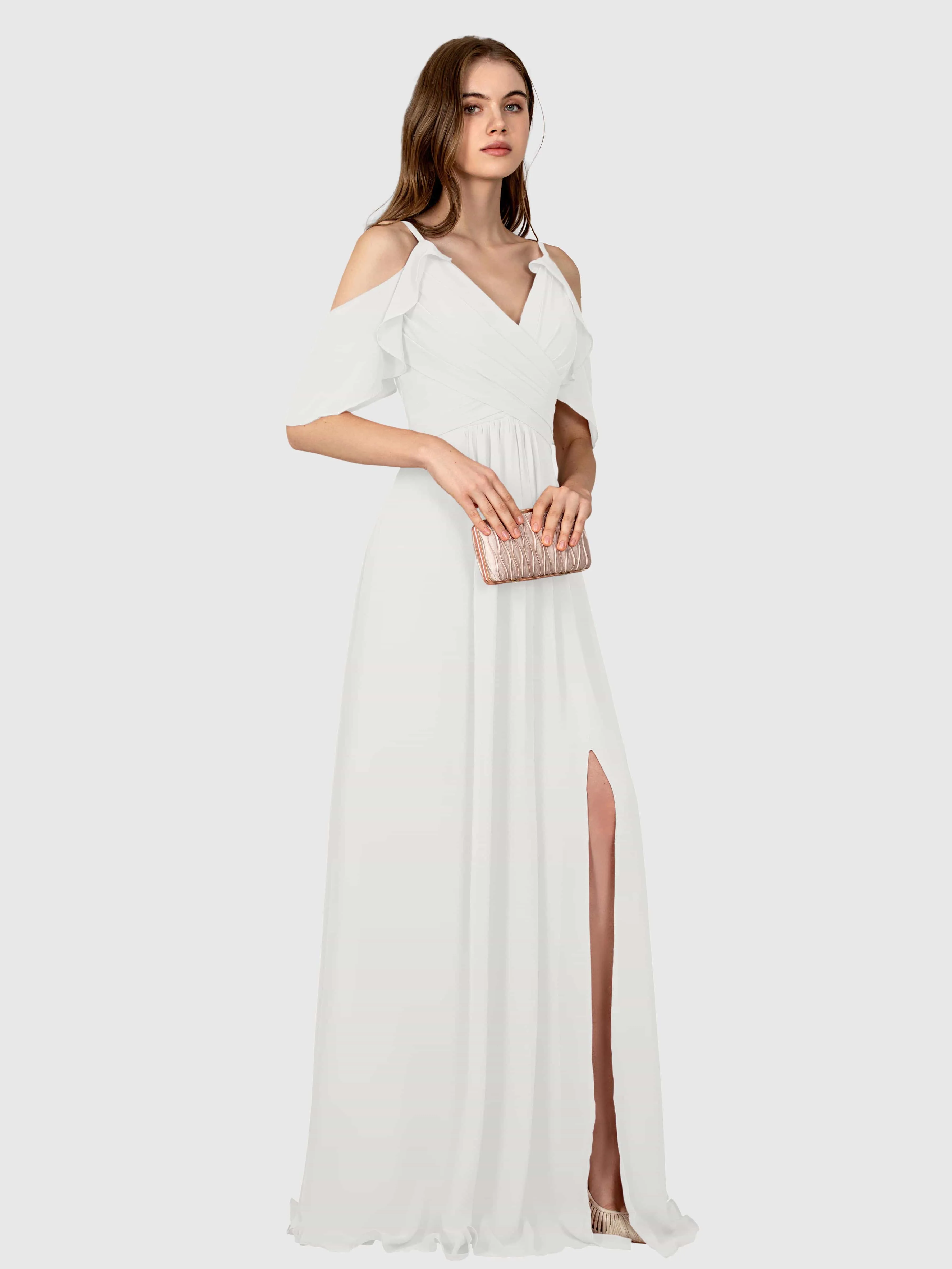 Evelyn Trendy Ruched Draped Sleeves Bridesmaid Dresses