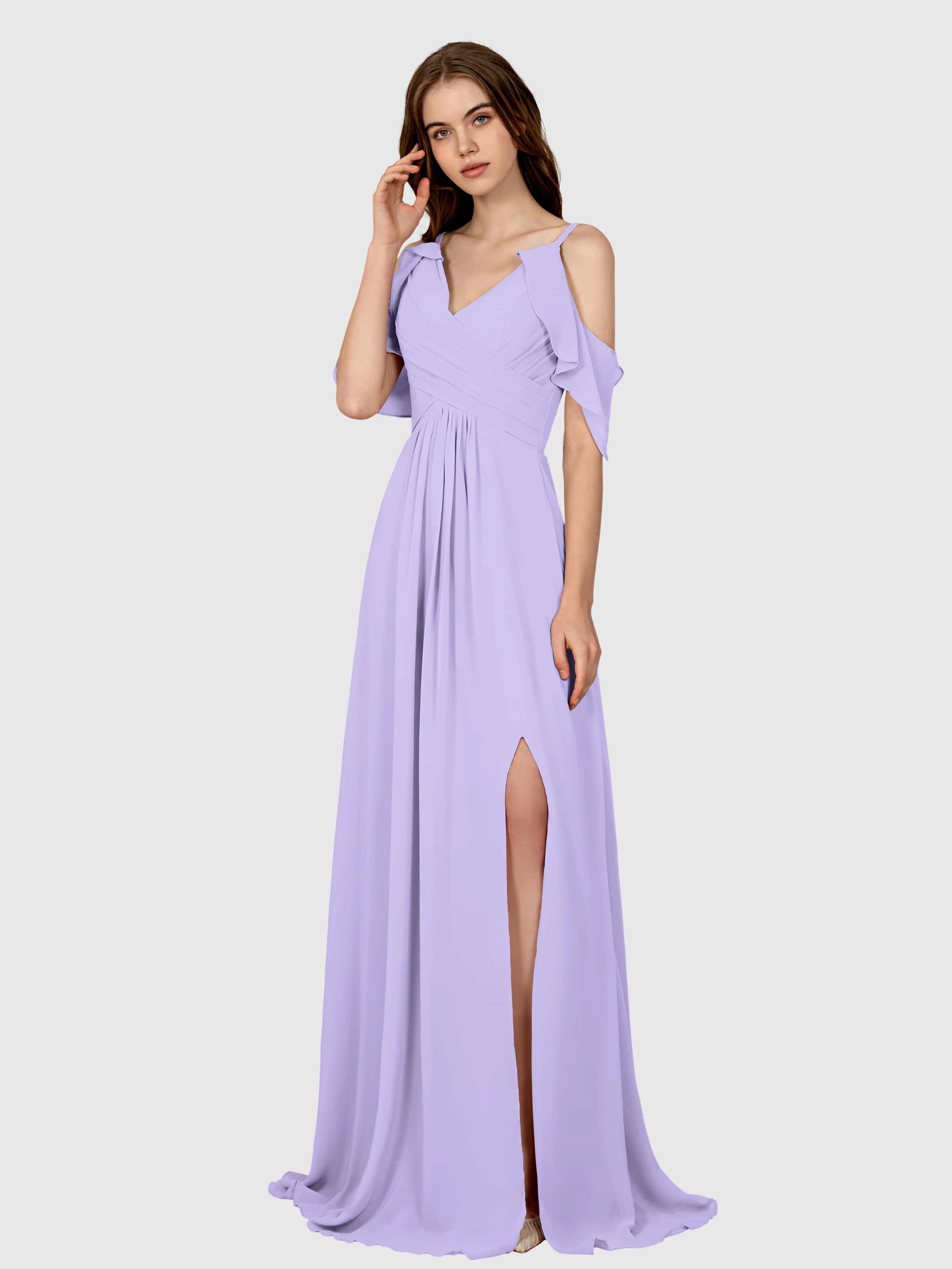 Evelyn Trendy Ruched Draped Sleeves Bridesmaid Dresses