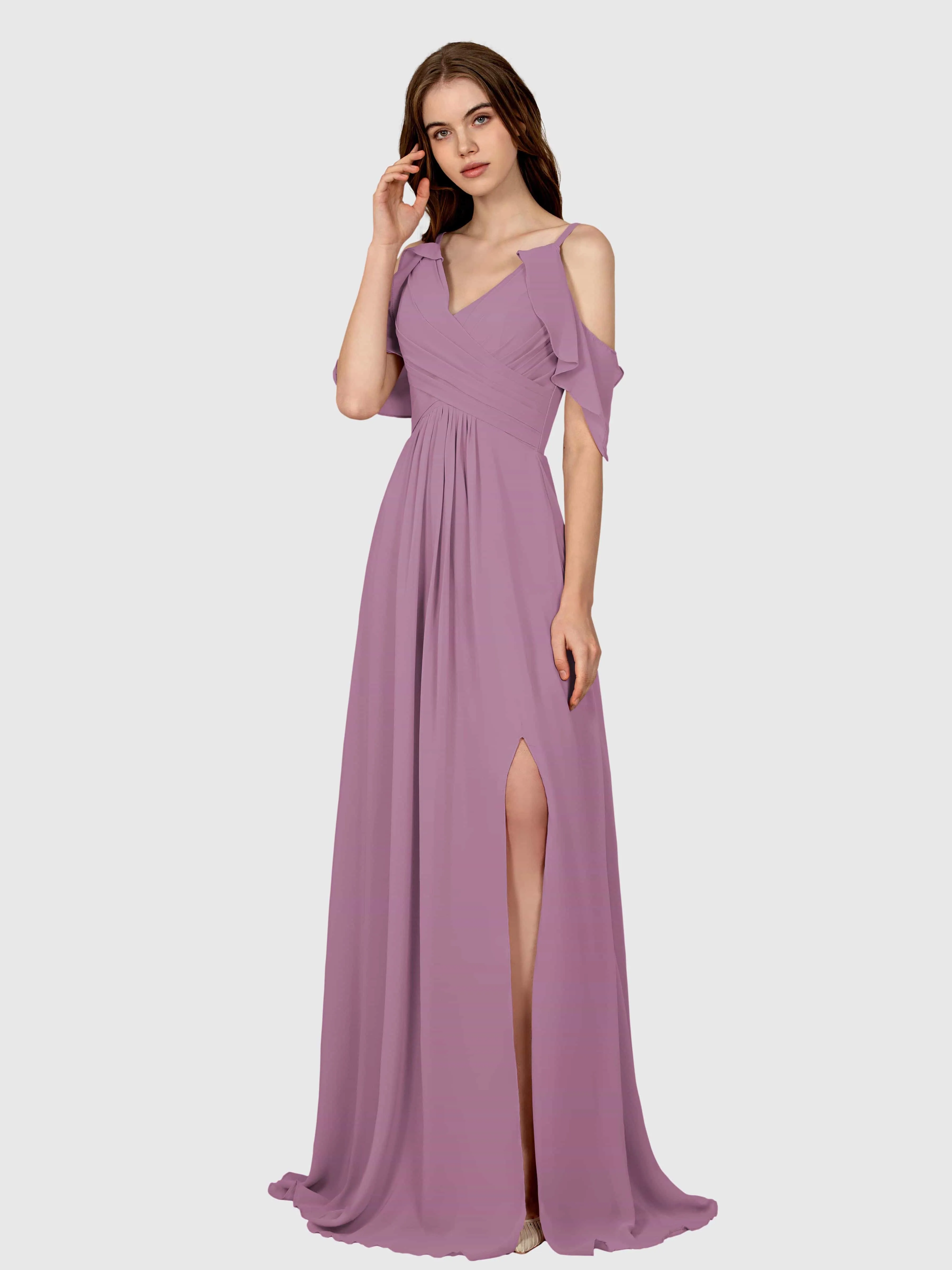 Evelyn Trendy Ruched Draped Sleeves Bridesmaid Dresses