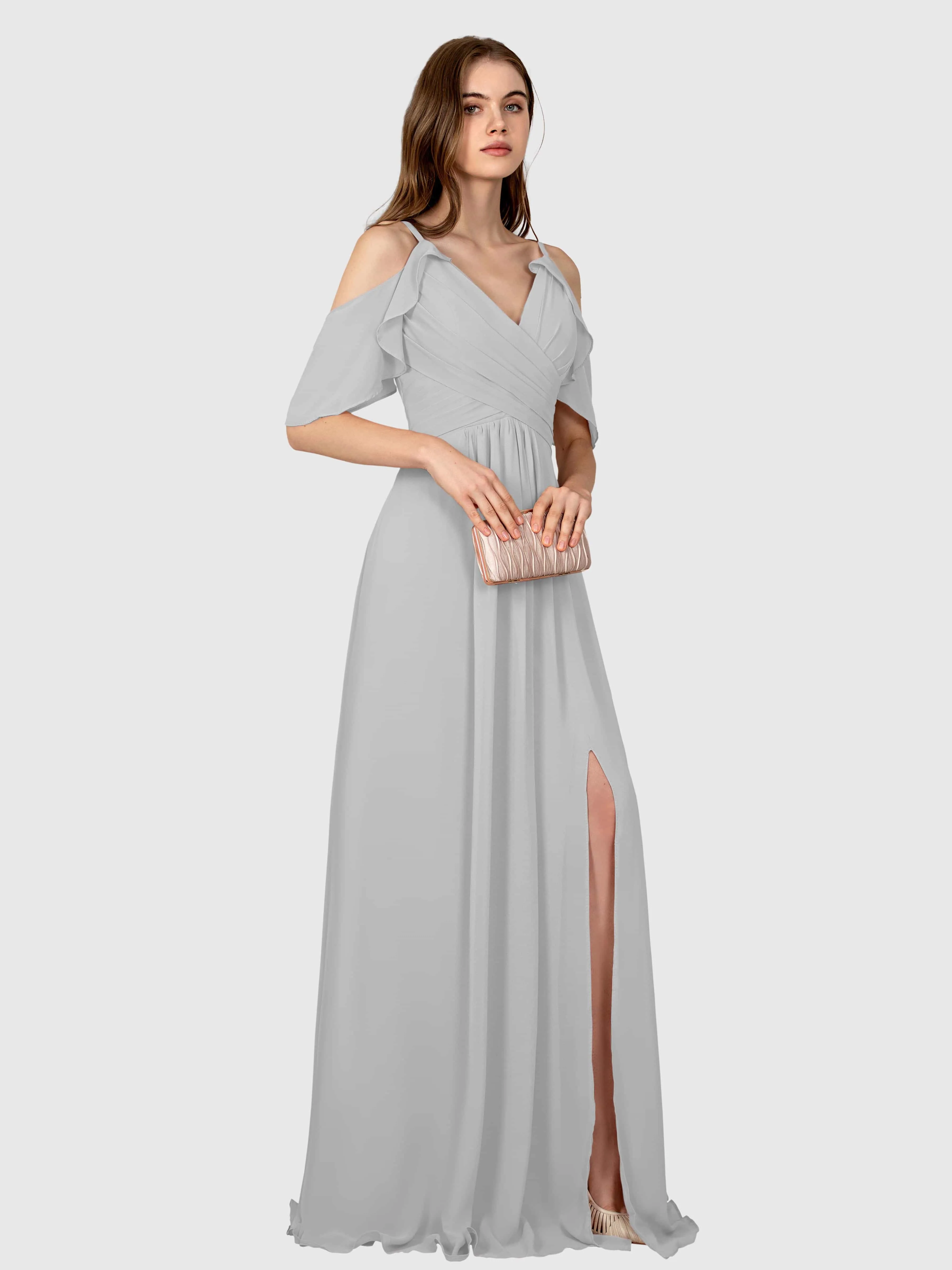 Evelyn Trendy Ruched Draped Sleeves Bridesmaid Dresses