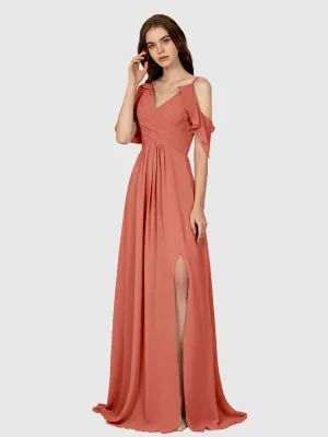 Evelyn Trendy Ruched Draped Sleeves Bridesmaid Dresses