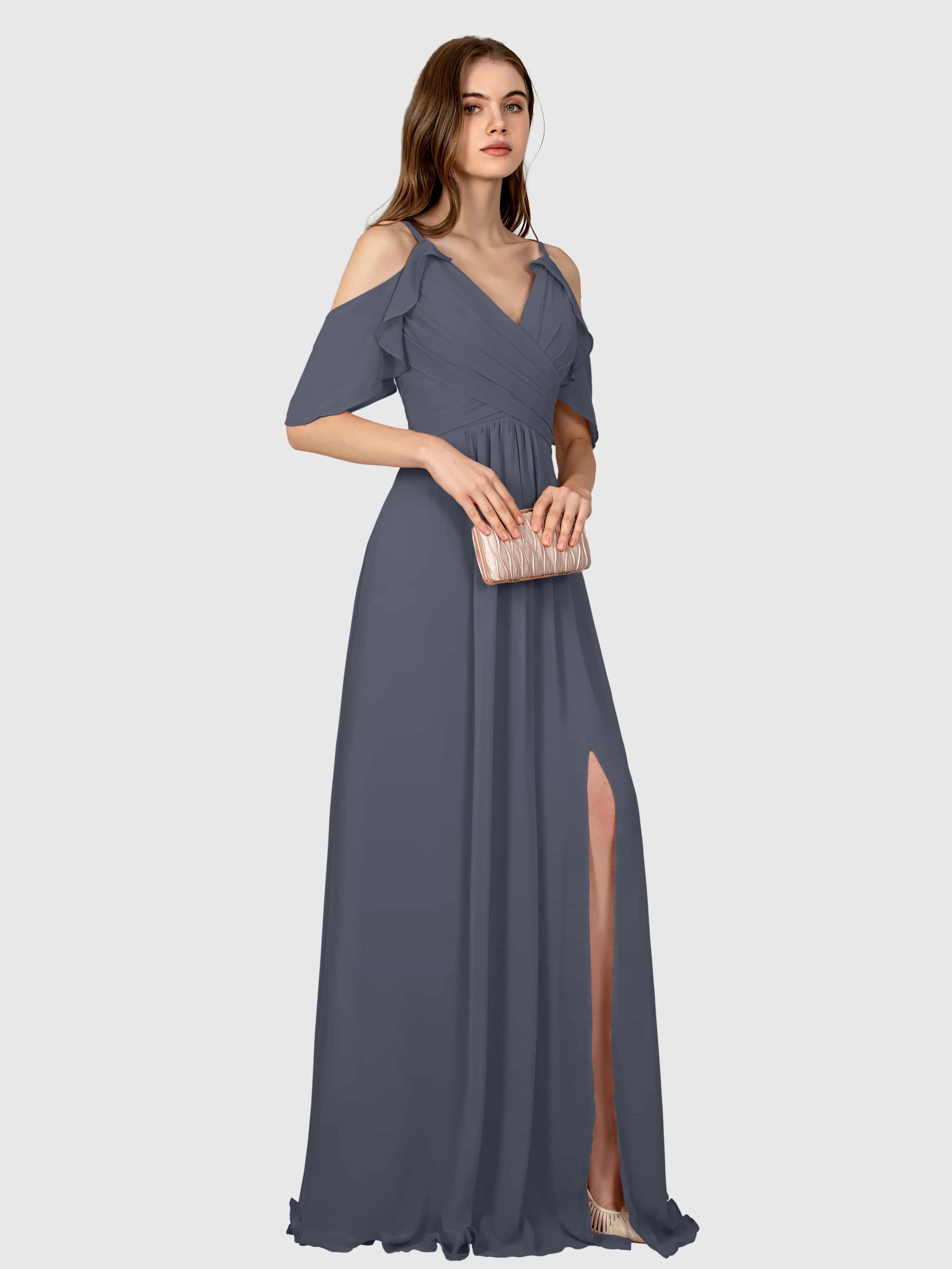 Evelyn Trendy Ruched Draped Sleeves Bridesmaid Dresses