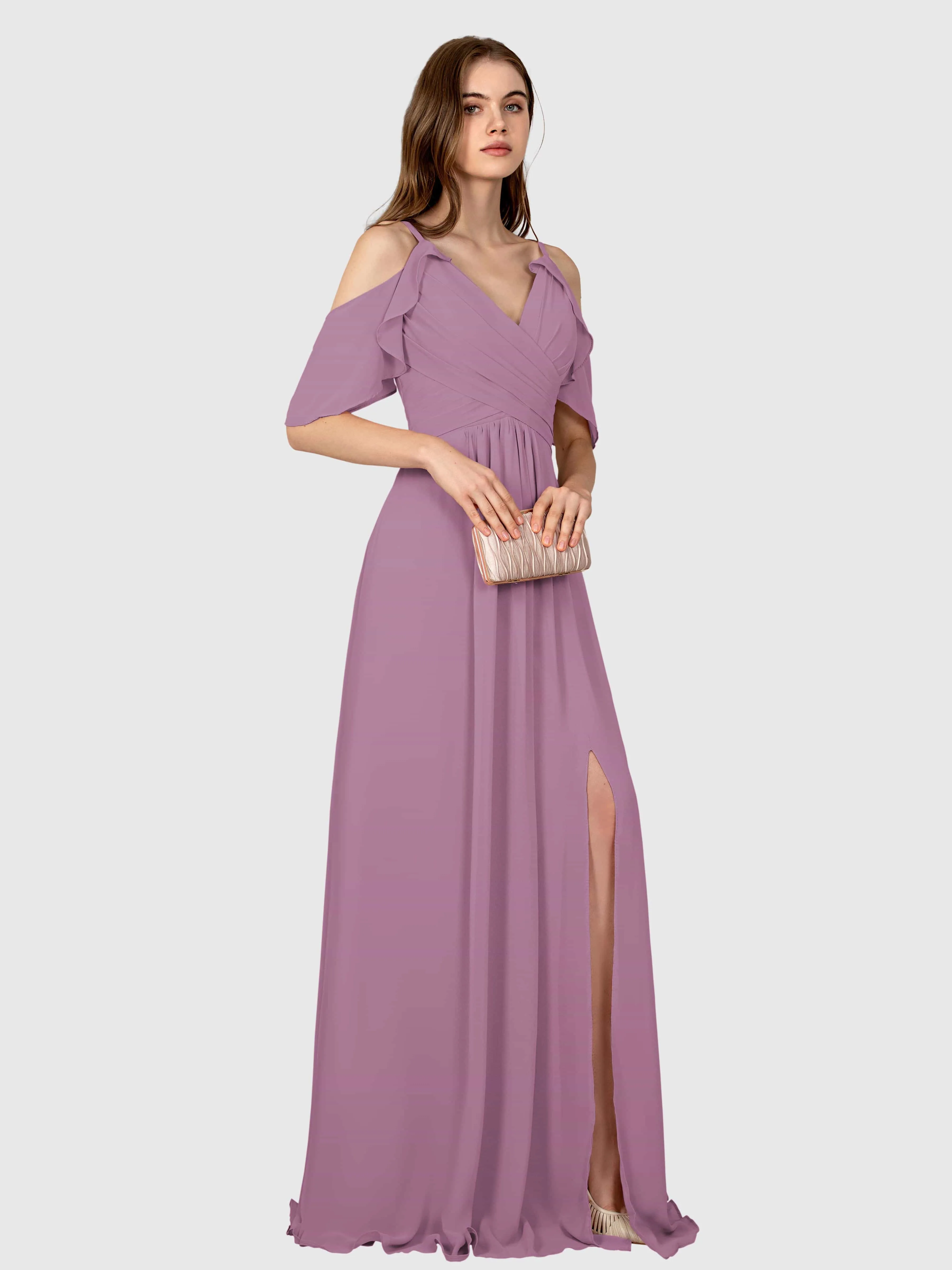 Evelyn Trendy Ruched Draped Sleeves Bridesmaid Dresses