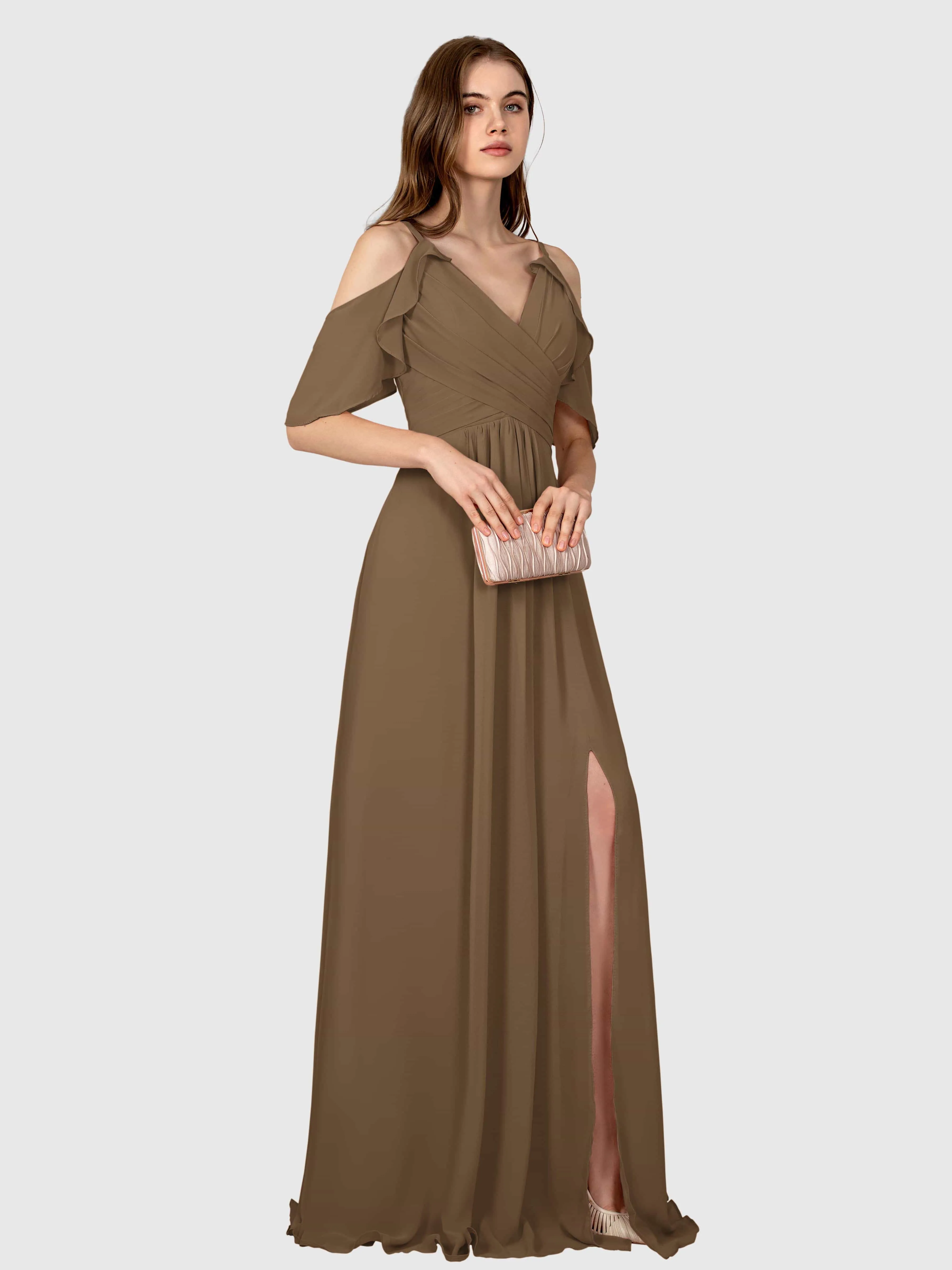 Evelyn Trendy Ruched Draped Sleeves Bridesmaid Dresses