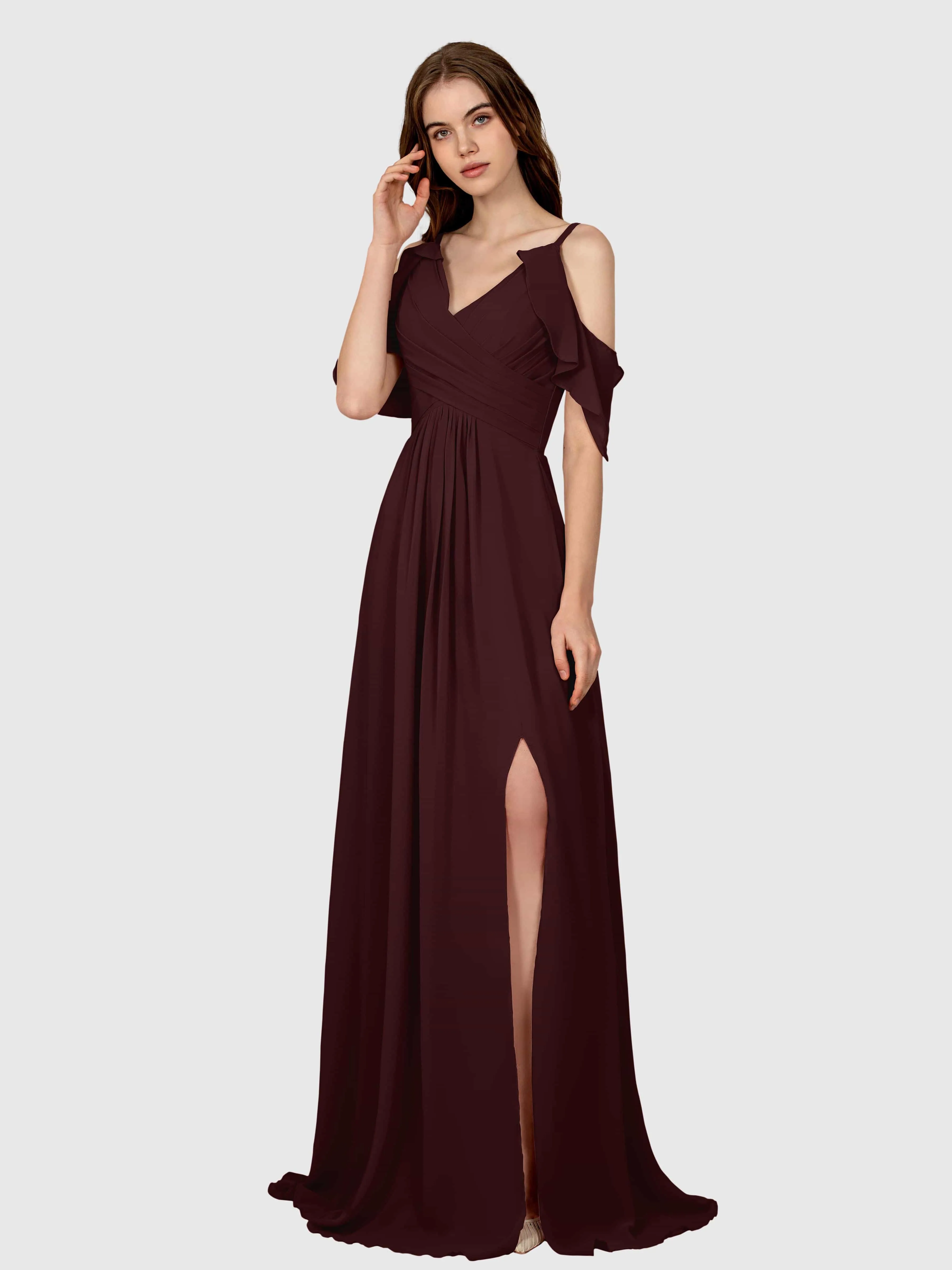 Evelyn Trendy Ruched Draped Sleeves Bridesmaid Dresses