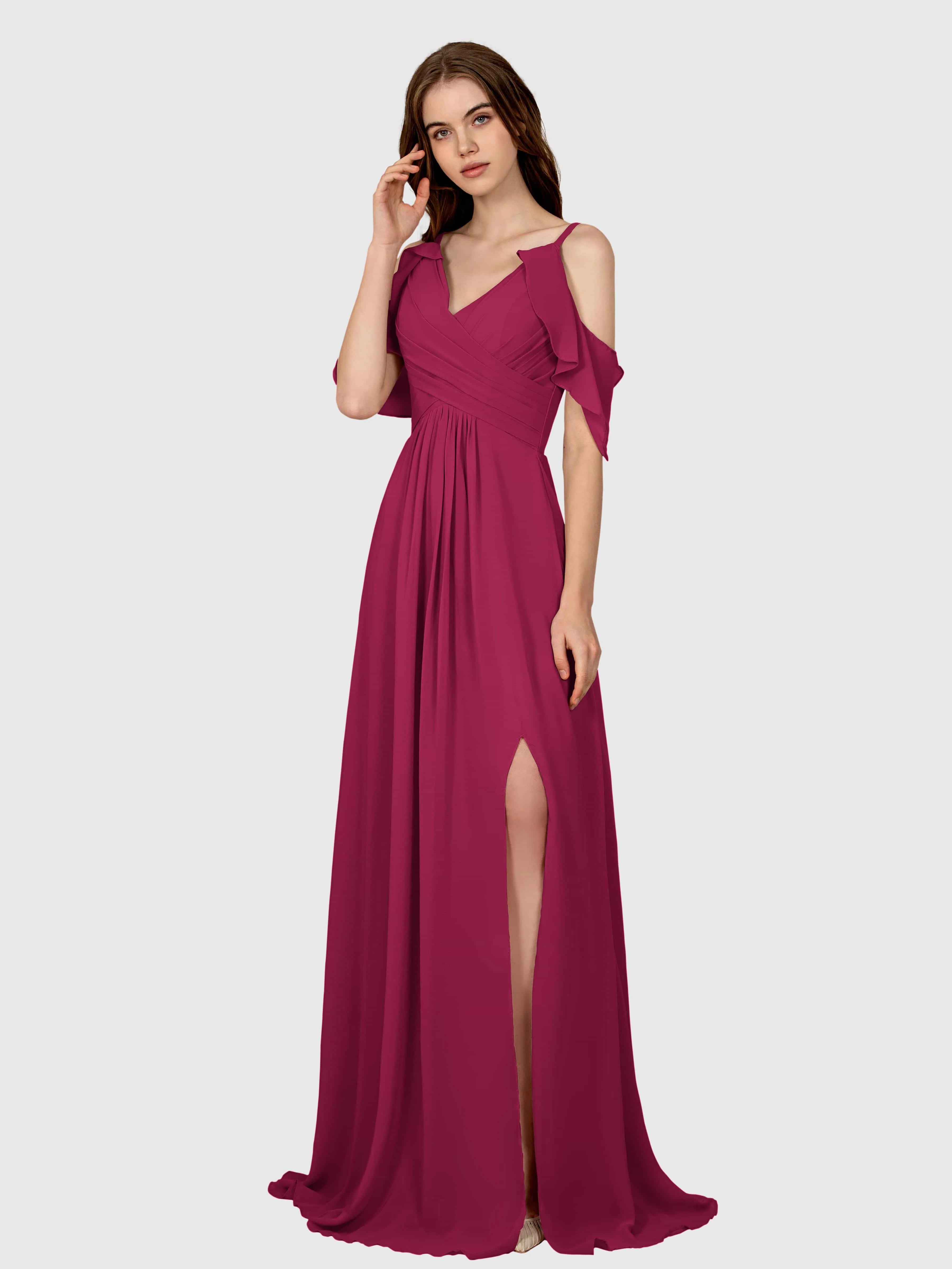 Evelyn Trendy Ruched Draped Sleeves Bridesmaid Dresses