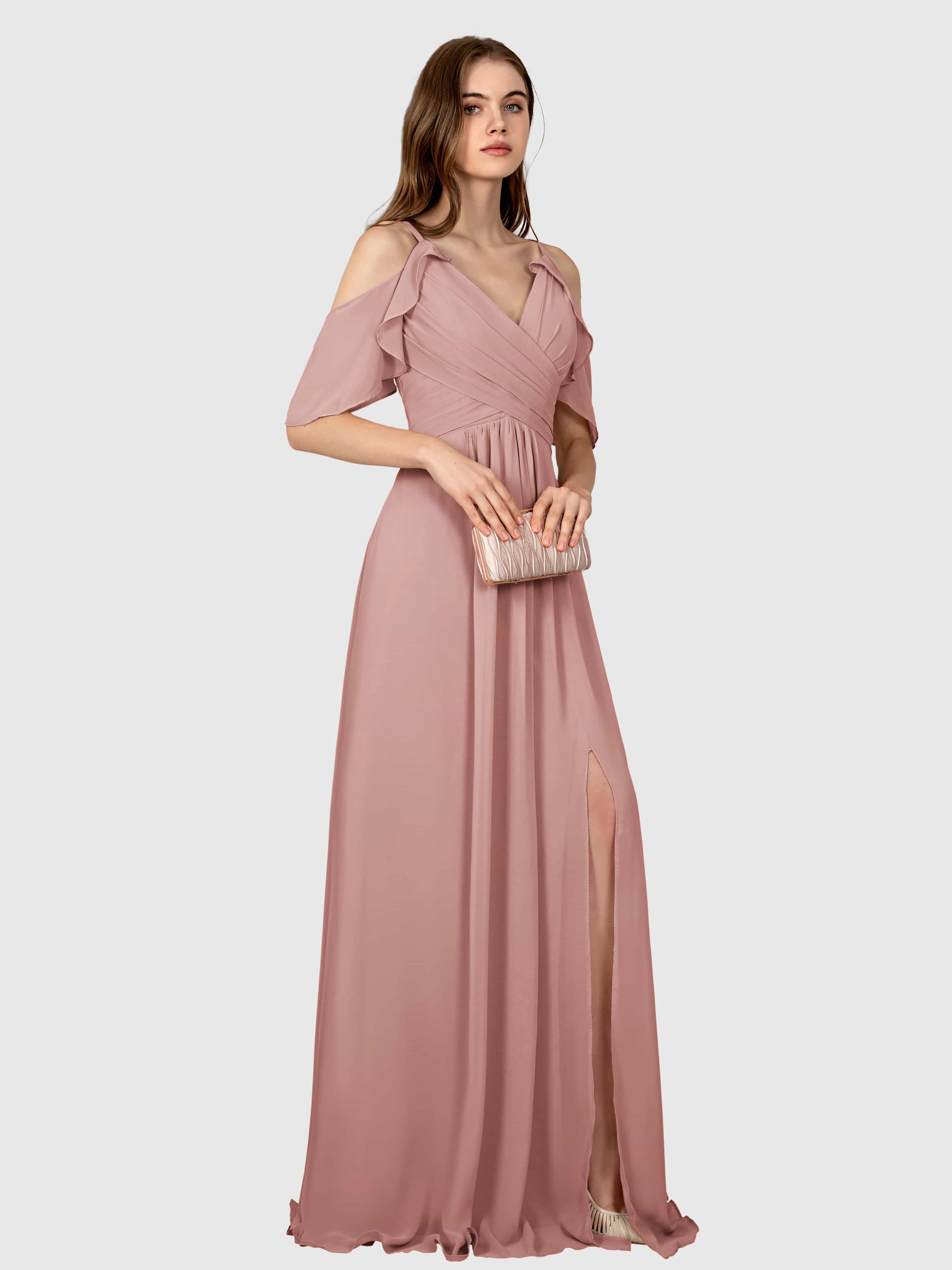 Evelyn Trendy Ruched Draped Sleeves Bridesmaid Dresses