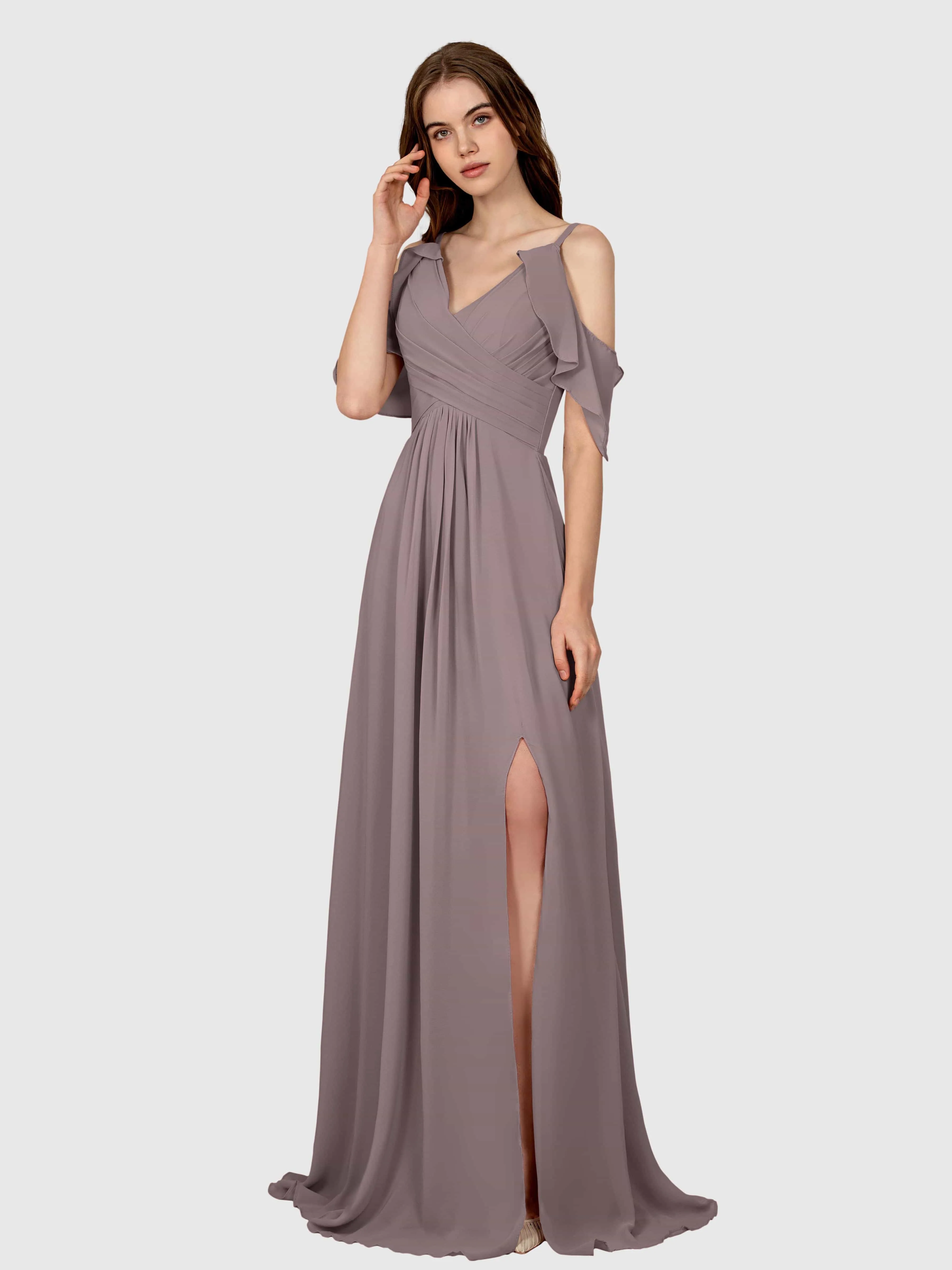 Evelyn Trendy Ruched Draped Sleeves Bridesmaid Dresses