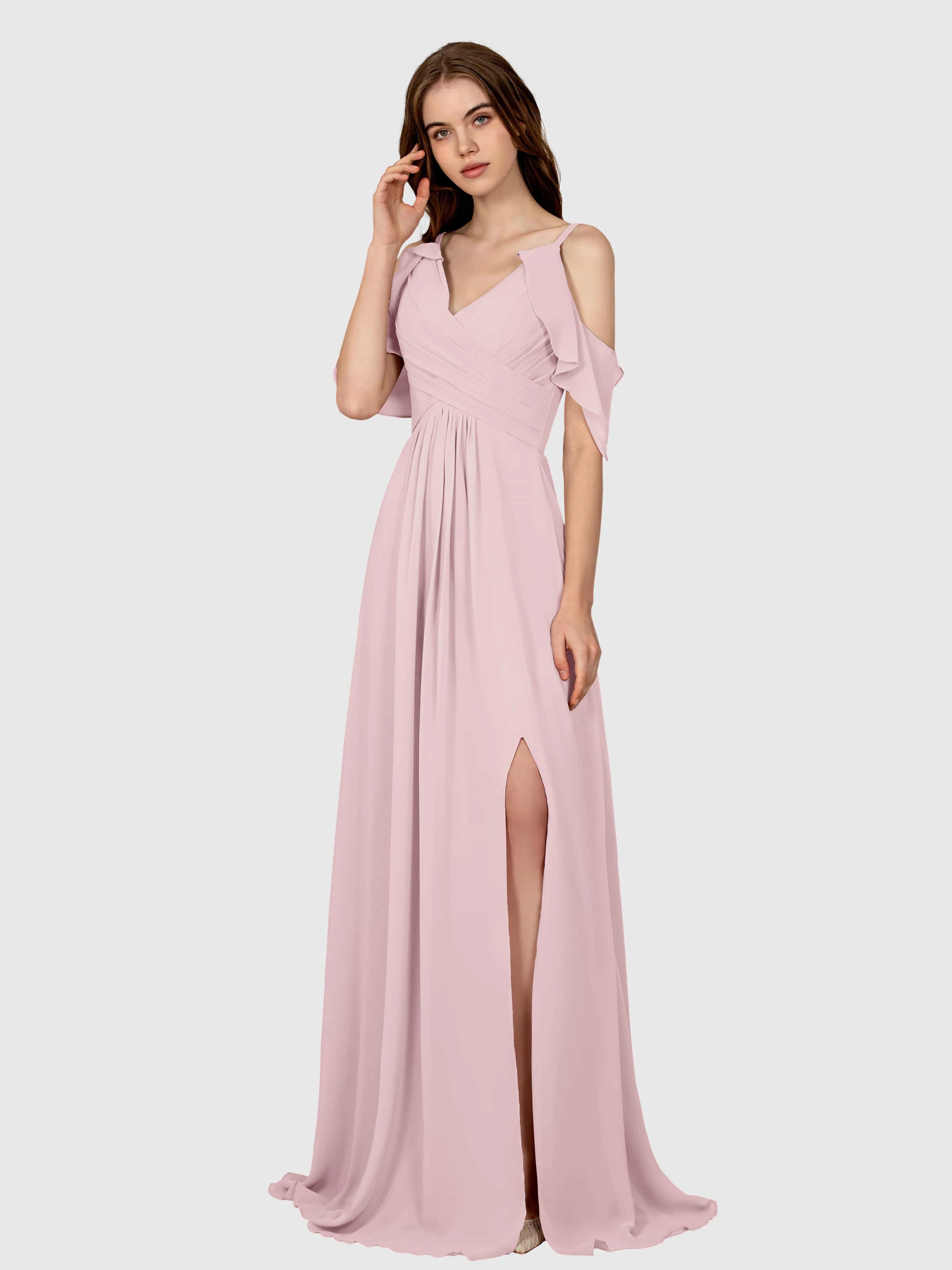 Evelyn Trendy Ruched Draped Sleeves Bridesmaid Dresses