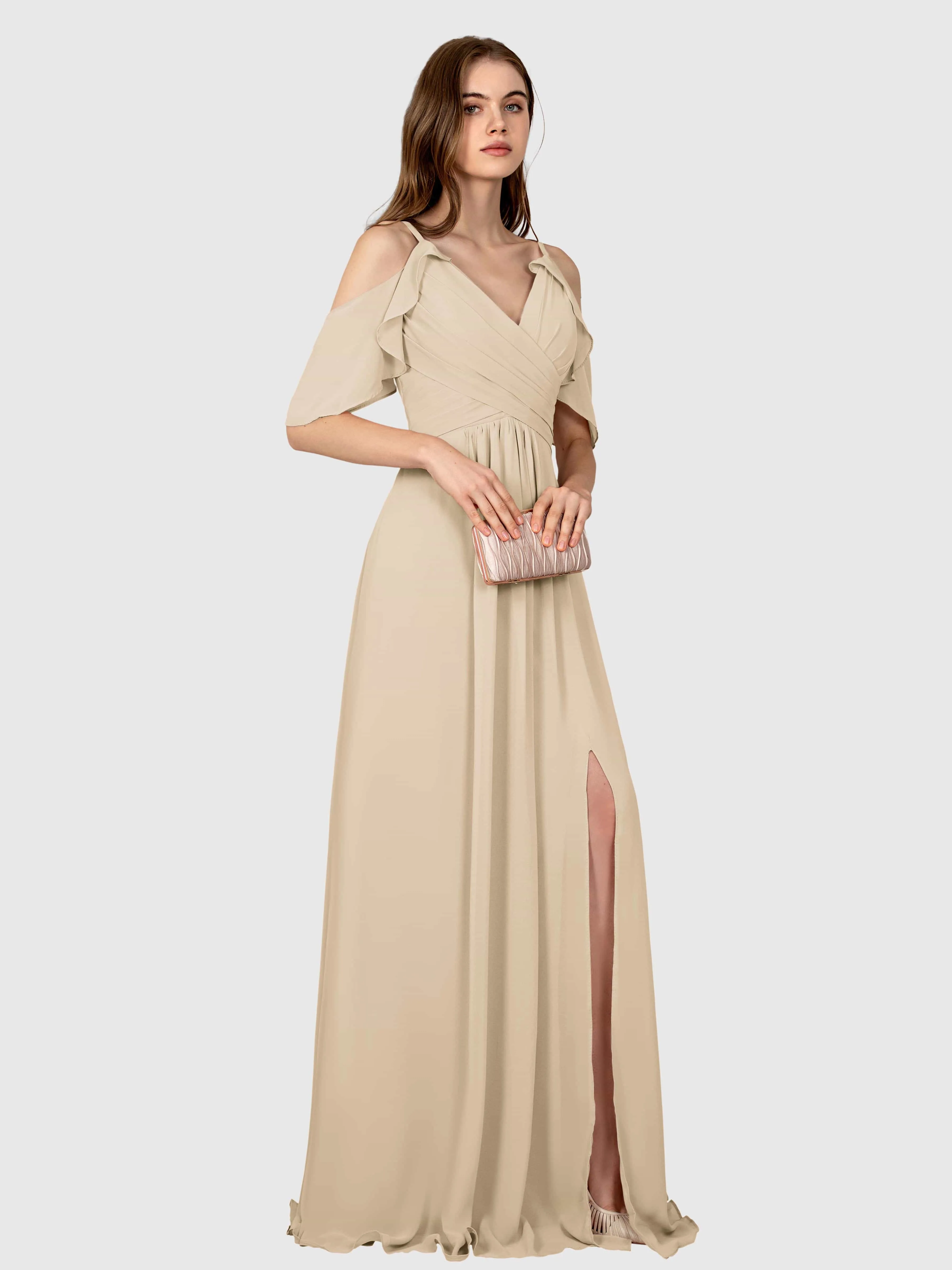 Evelyn Trendy Ruched Draped Sleeves Bridesmaid Dresses