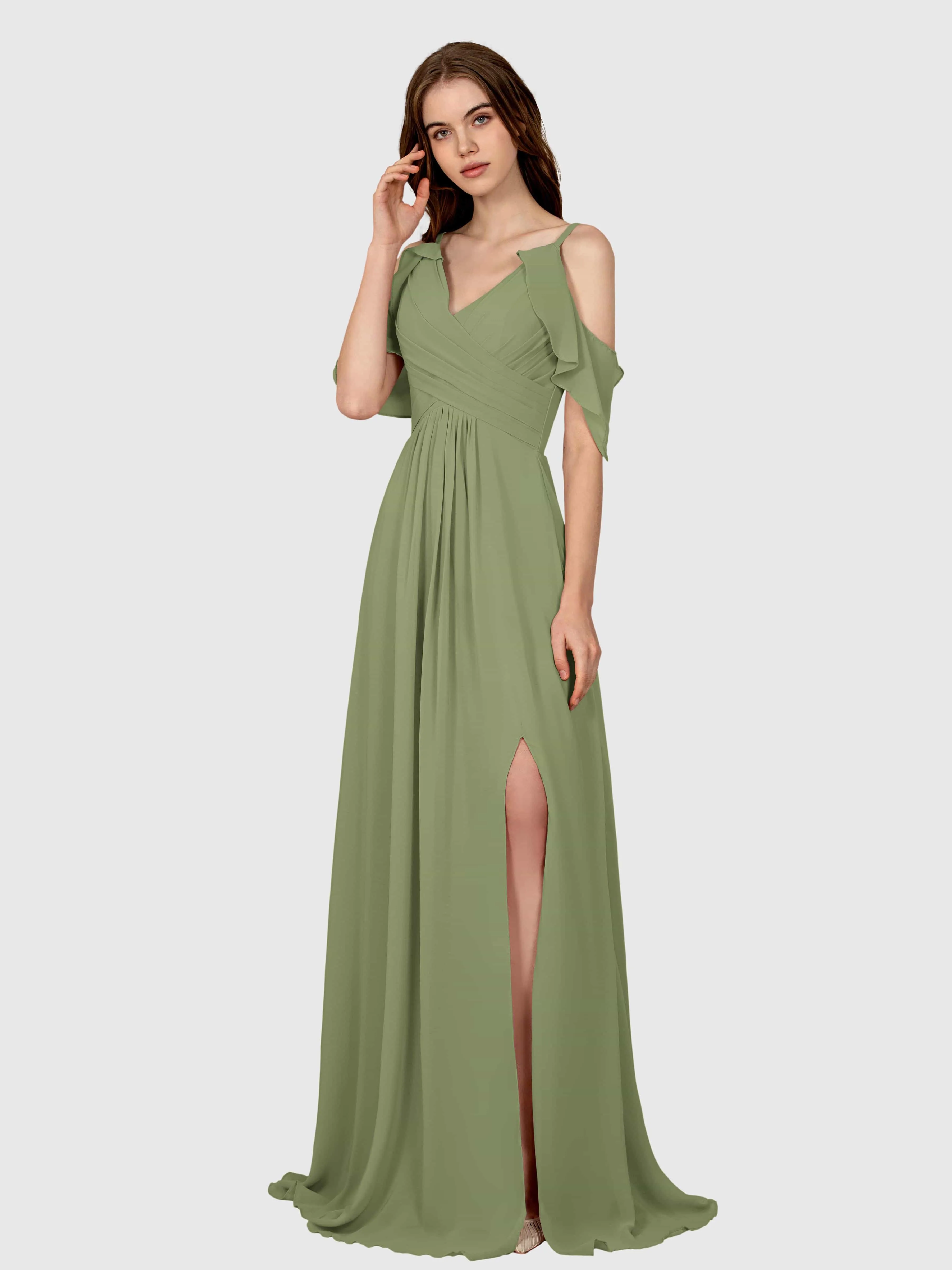 Evelyn Trendy Ruched Draped Sleeves Bridesmaid Dresses