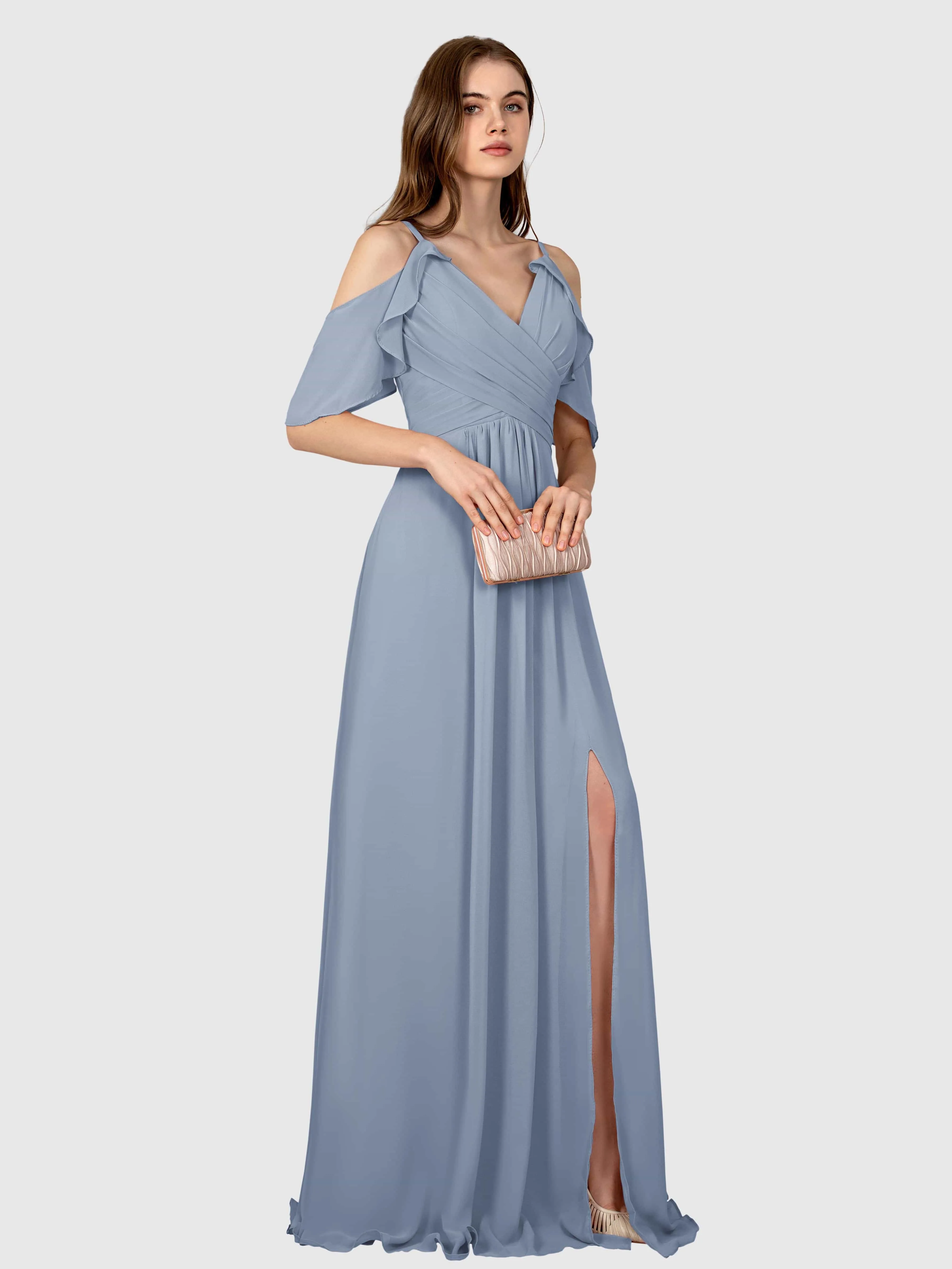 Evelyn Trendy Ruched Draped Sleeves Bridesmaid Dresses
