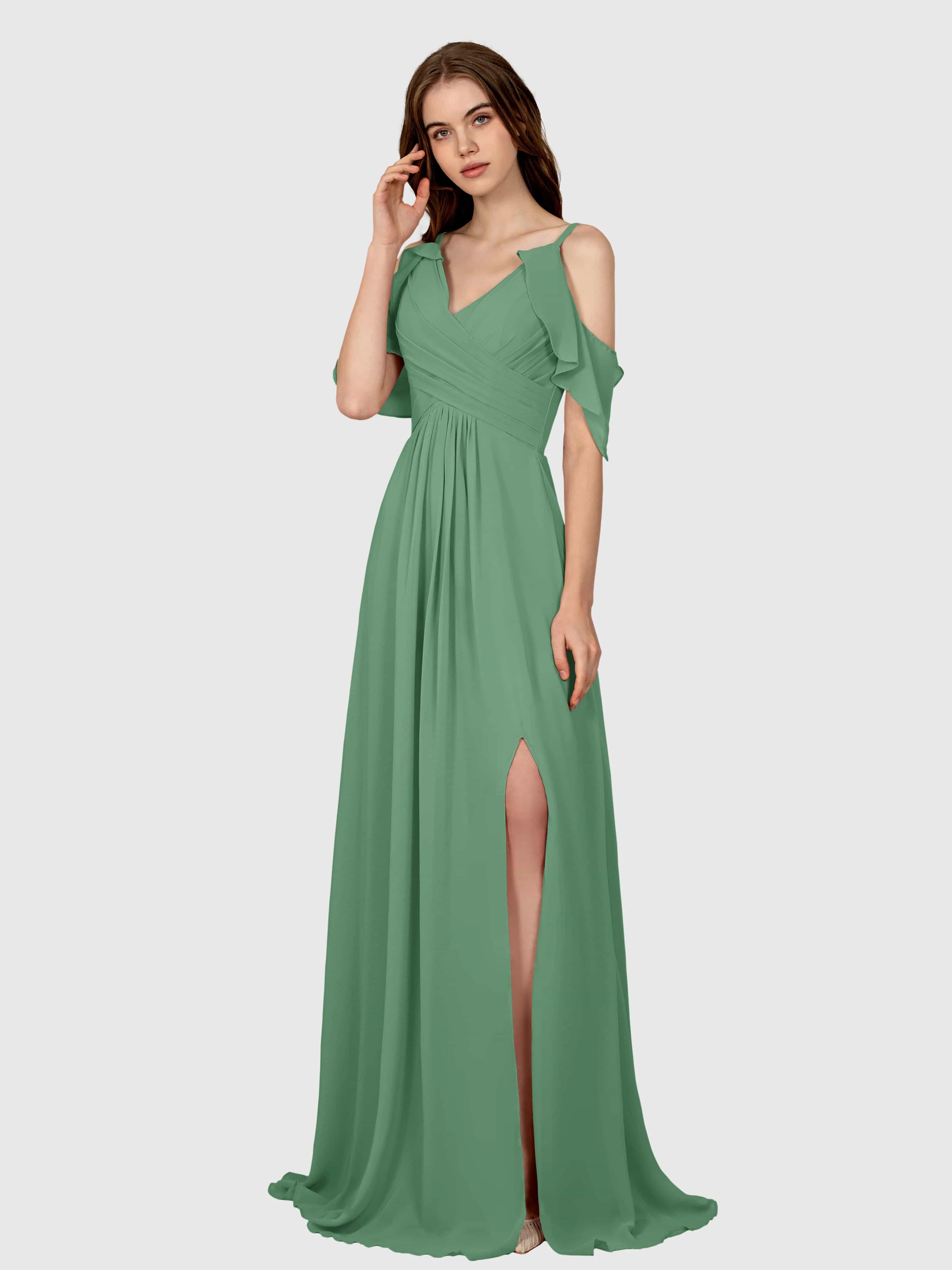 Evelyn Trendy Ruched Draped Sleeves Bridesmaid Dresses