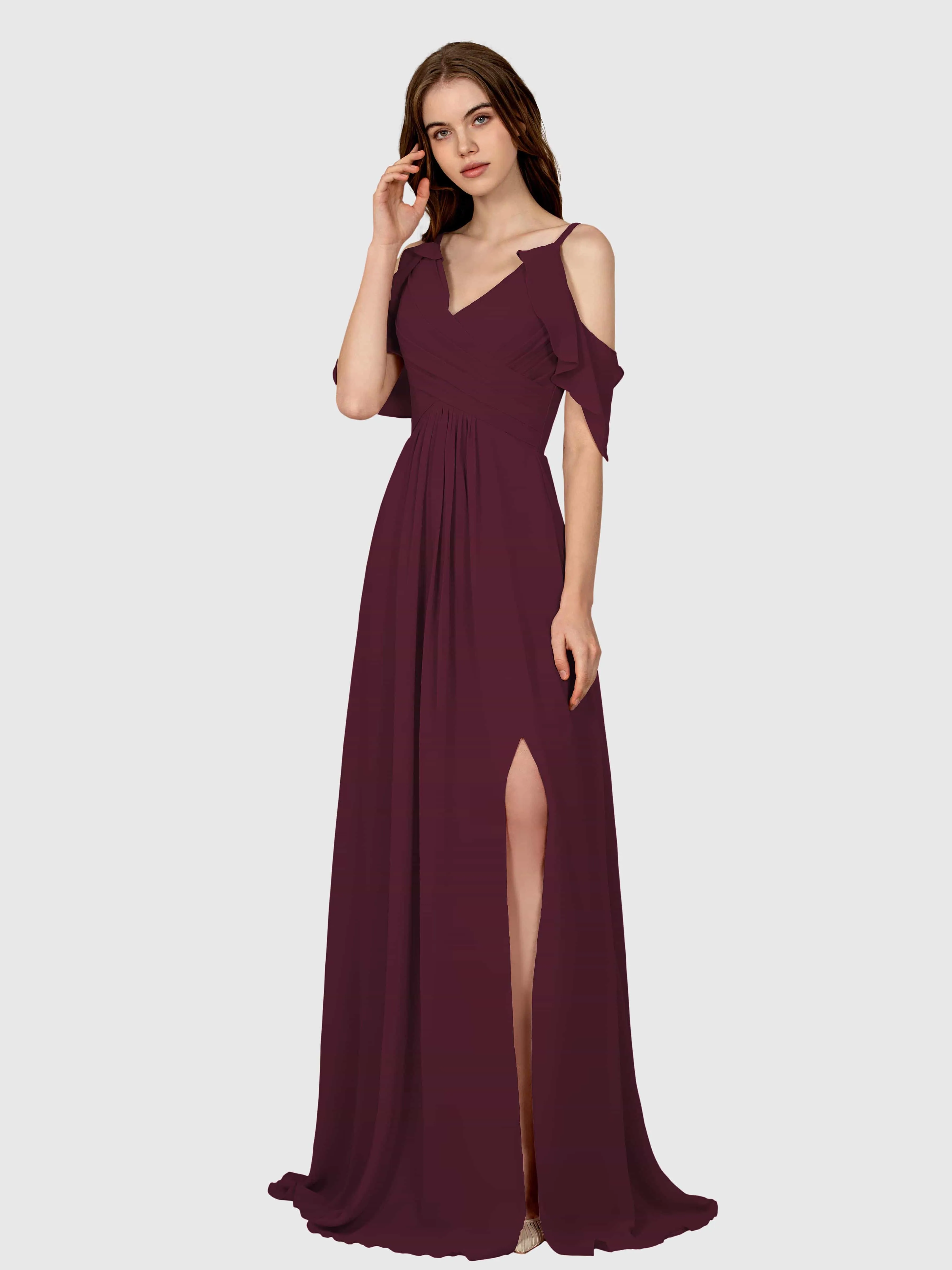 Evelyn Trendy Ruched Draped Sleeves Bridesmaid Dresses