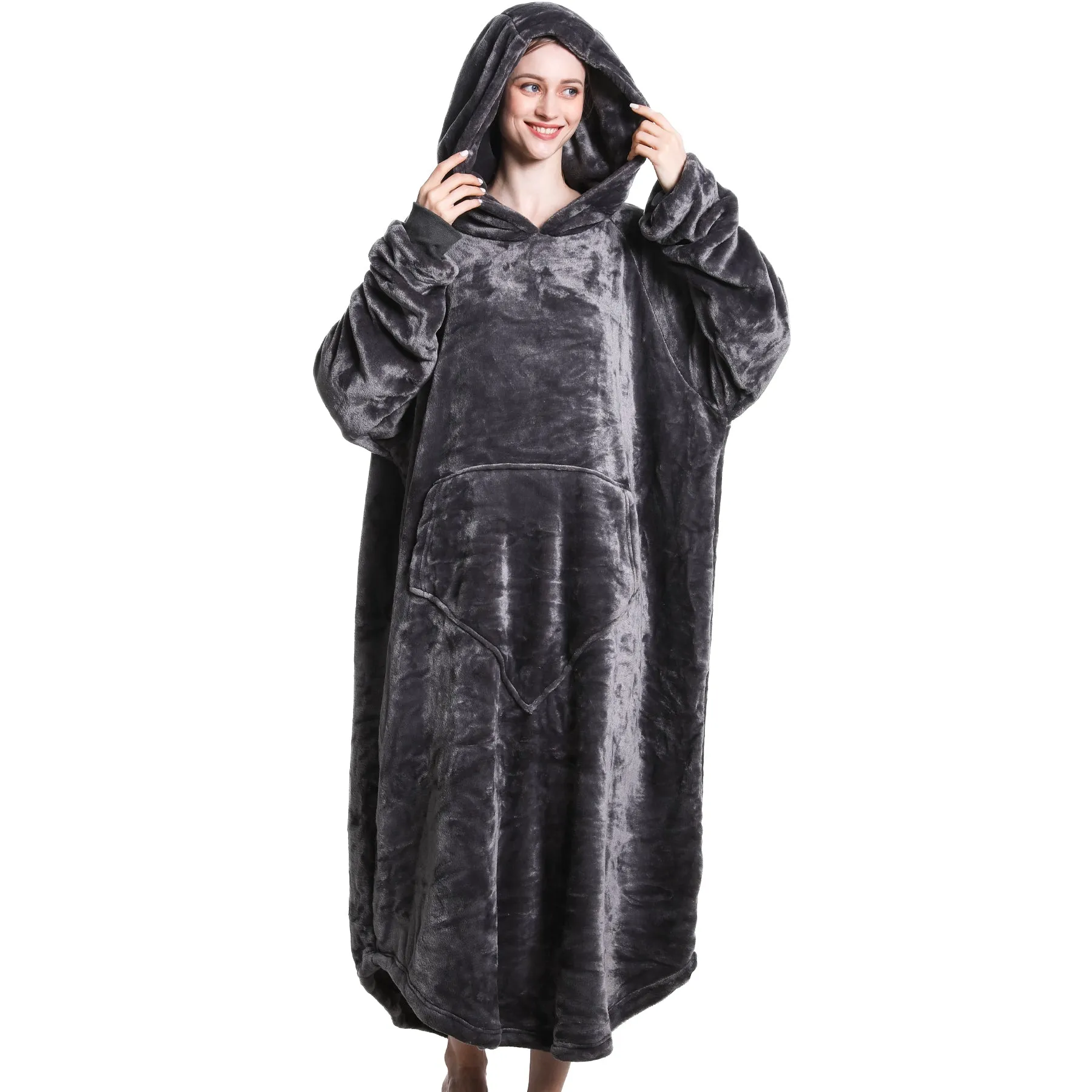 Grey Oversized Floor-Length Body Blanket Hoodie