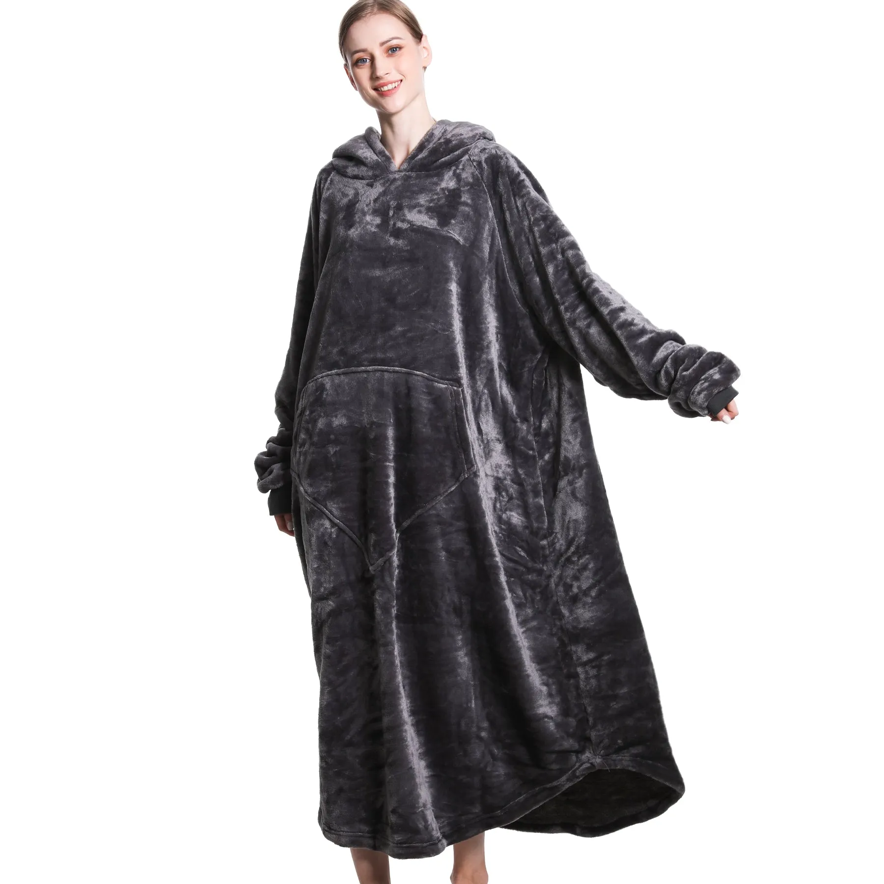 Grey Oversized Floor-Length Body Blanket Hoodie