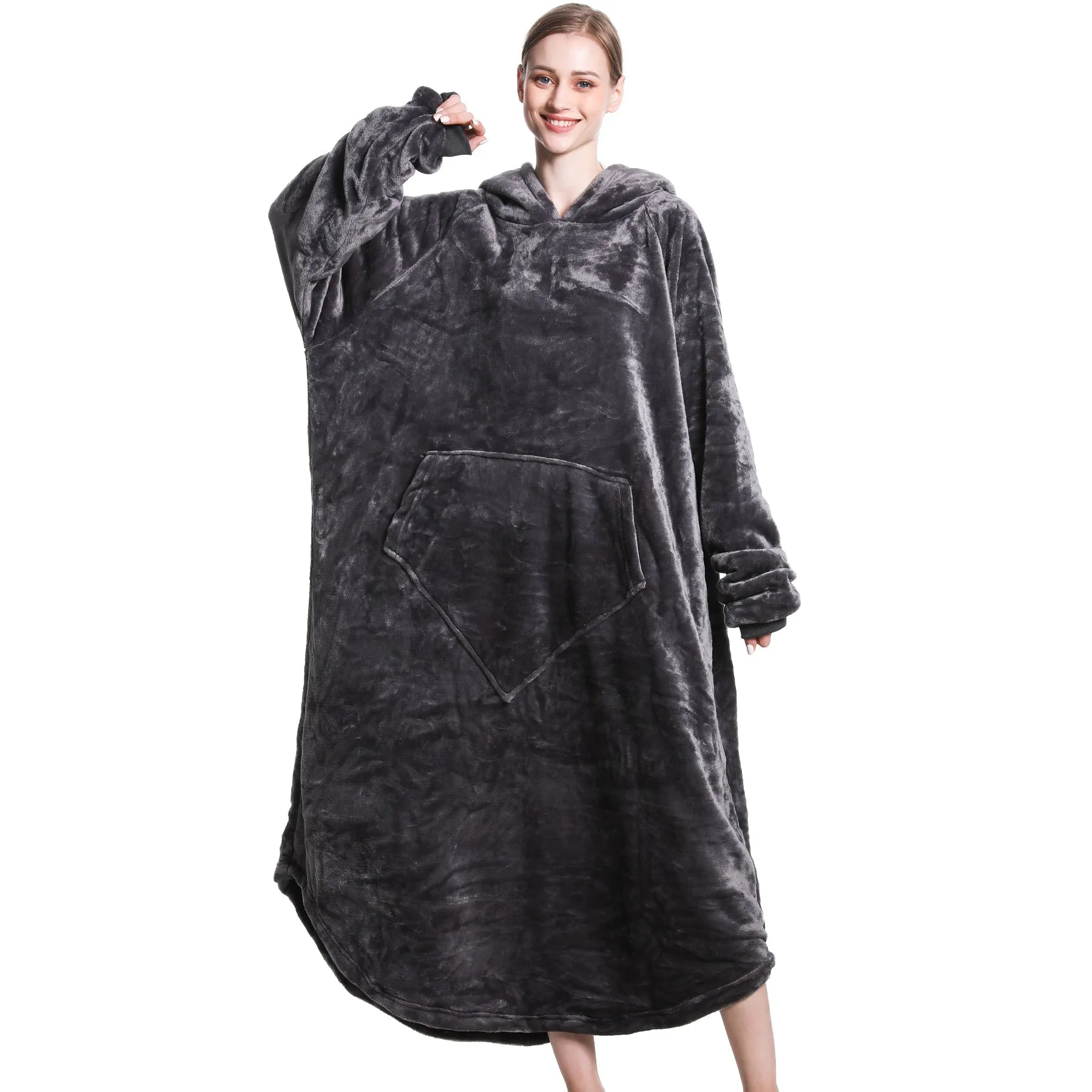 Grey Oversized Floor-Length Body Blanket Hoodie