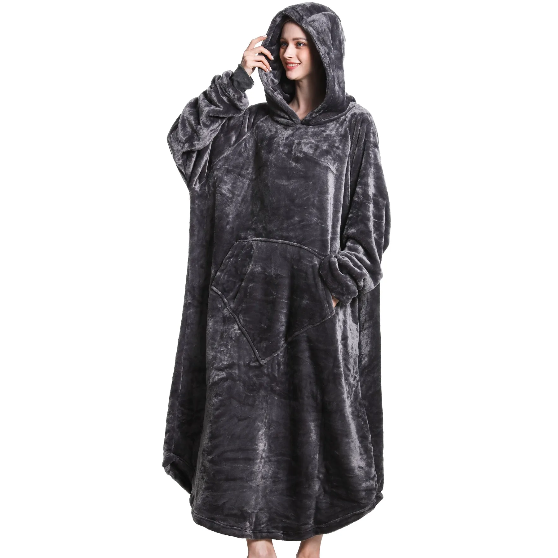 Grey Oversized Floor-Length Body Blanket Hoodie