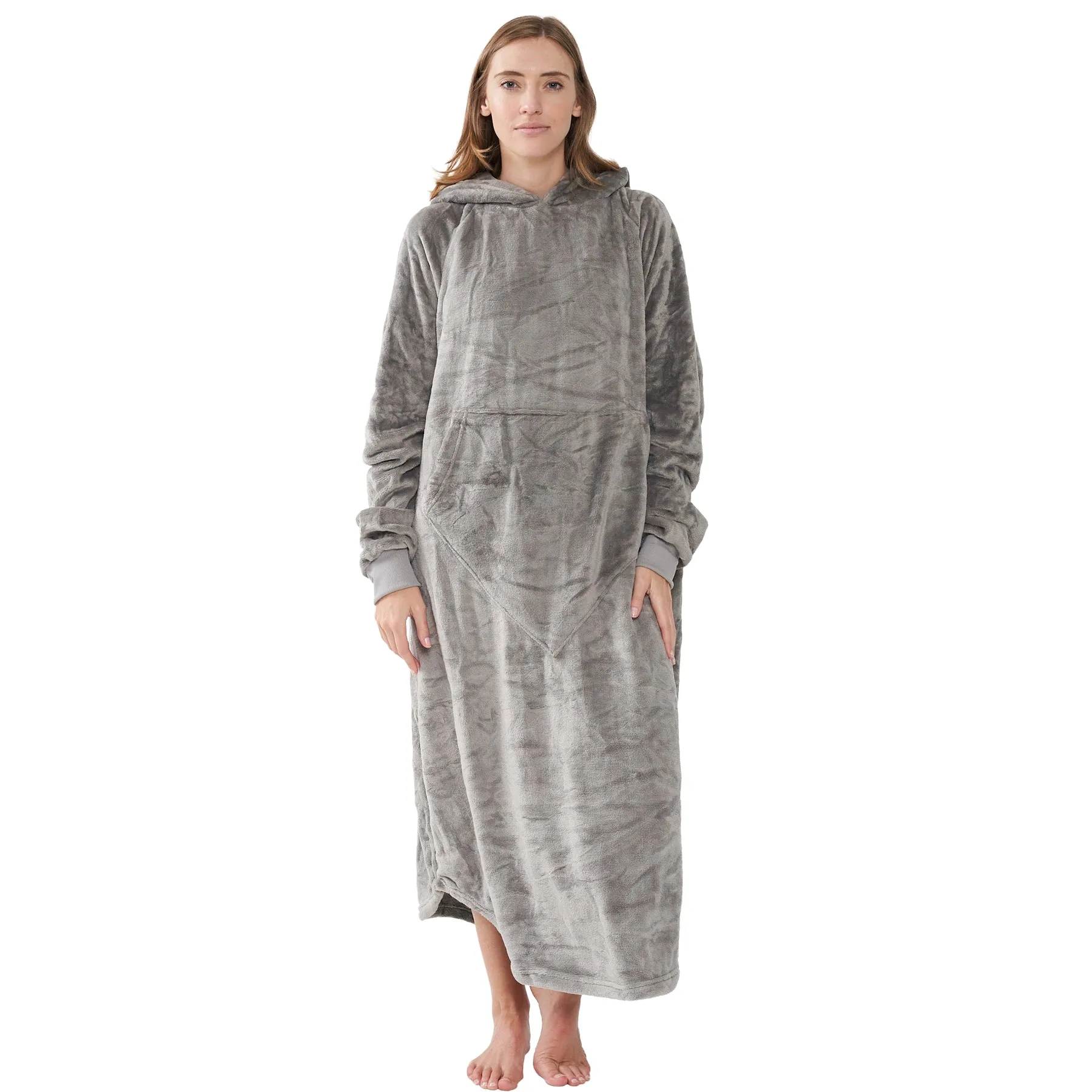 Grey Oversized Floor-Length Body Blanket Hoodie