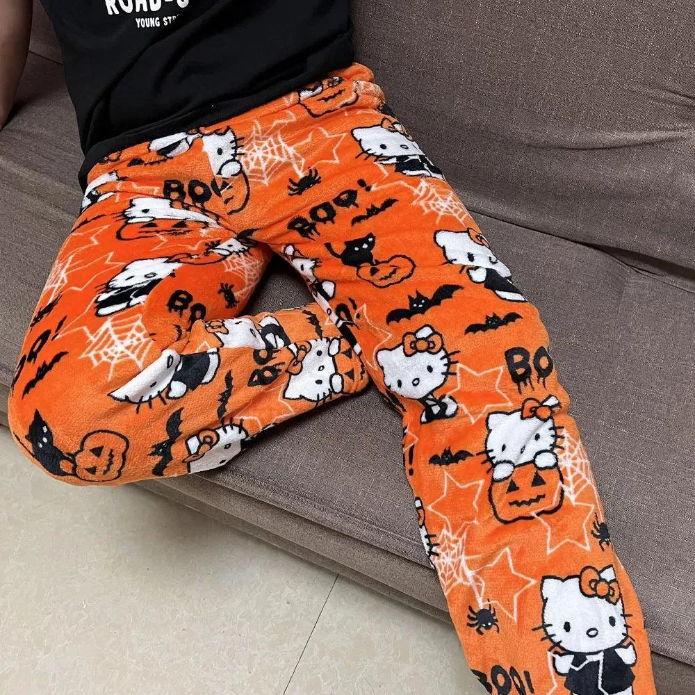 Hello Kitty Cartoon Flannel Pajamas: Cozy Winter Lounge Pants