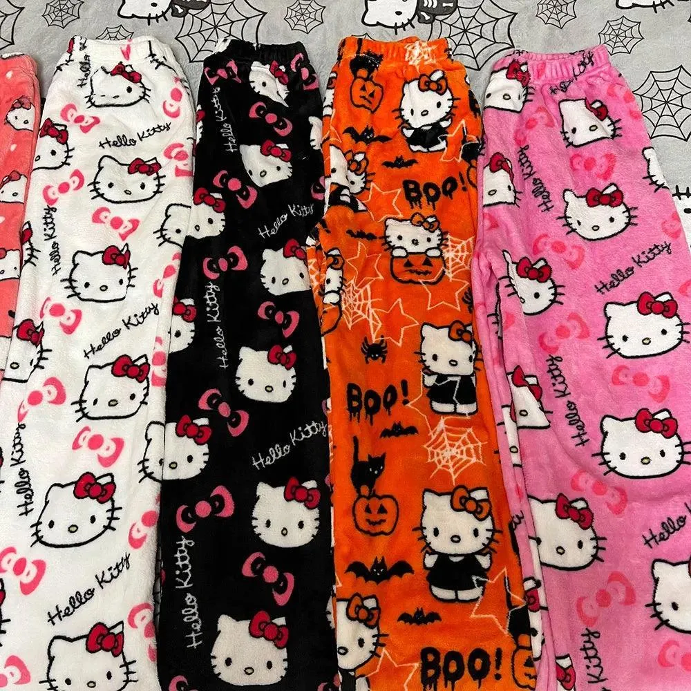 Hello Kitty Cartoon Flannel Pajamas: Cozy Winter Lounge Pants