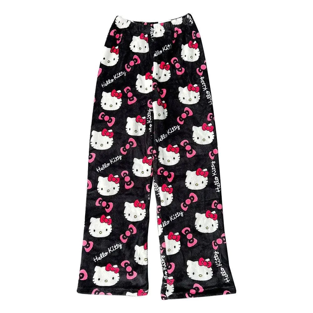 Hello Kitty Cartoon Flannel Pajamas: Cozy Winter Lounge Pants
