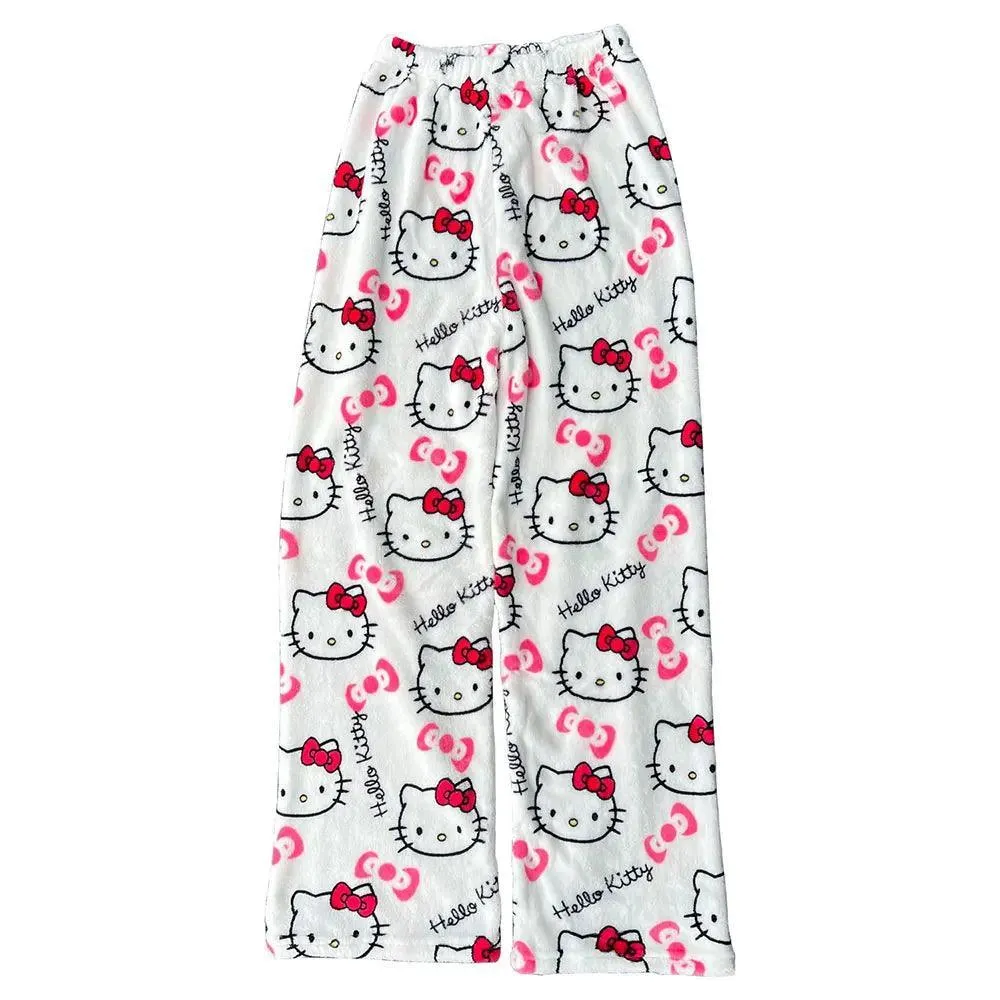 Hello Kitty Cartoon Flannel Pajamas: Cozy Winter Lounge Pants