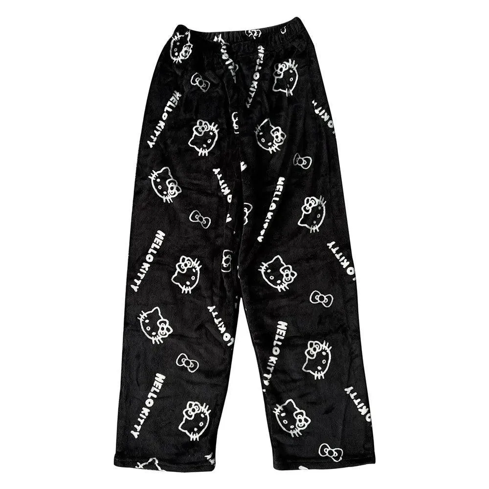 Hello Kitty Cartoon Flannel Pajamas: Cozy Winter Lounge Pants