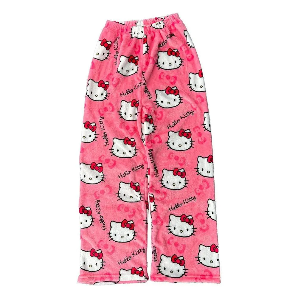 Hello Kitty Cartoon Flannel Pajamas: Cozy Winter Lounge Pants