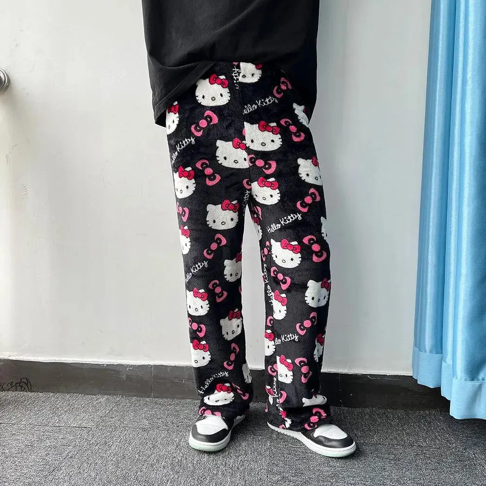 Hello Kitty Cartoon Flannel Pajamas: Cozy Winter Lounge Pants