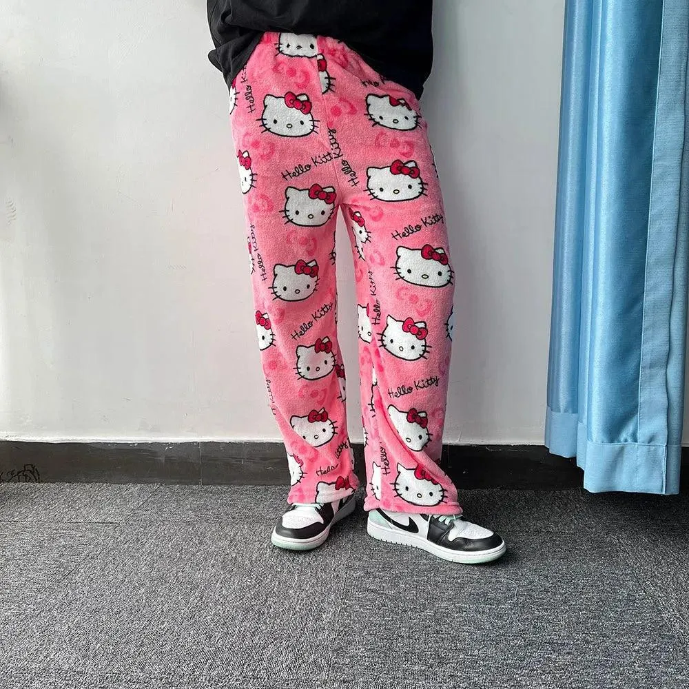 Hello Kitty Cartoon Flannel Pajamas: Cozy Winter Lounge Pants