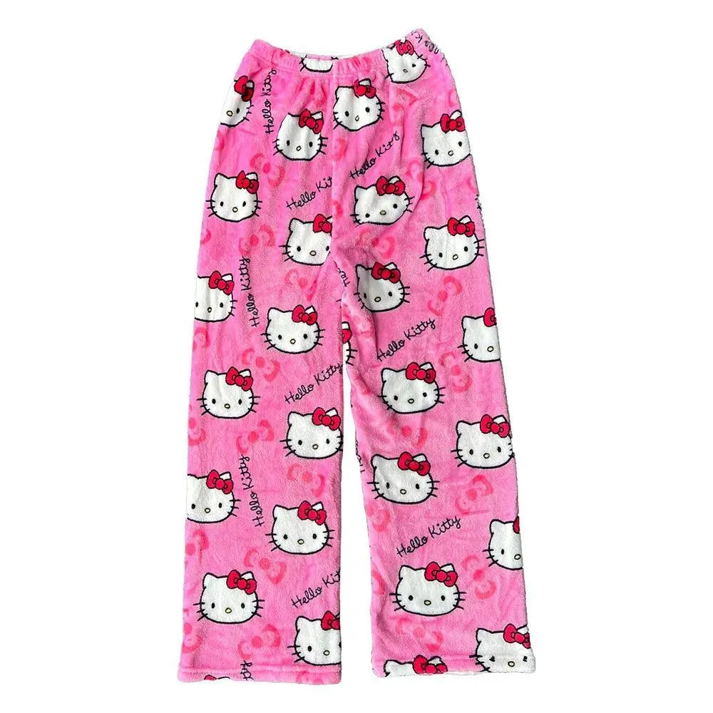 Hello Kitty Cartoon Flannel Pajamas: Cozy Winter Lounge Pants