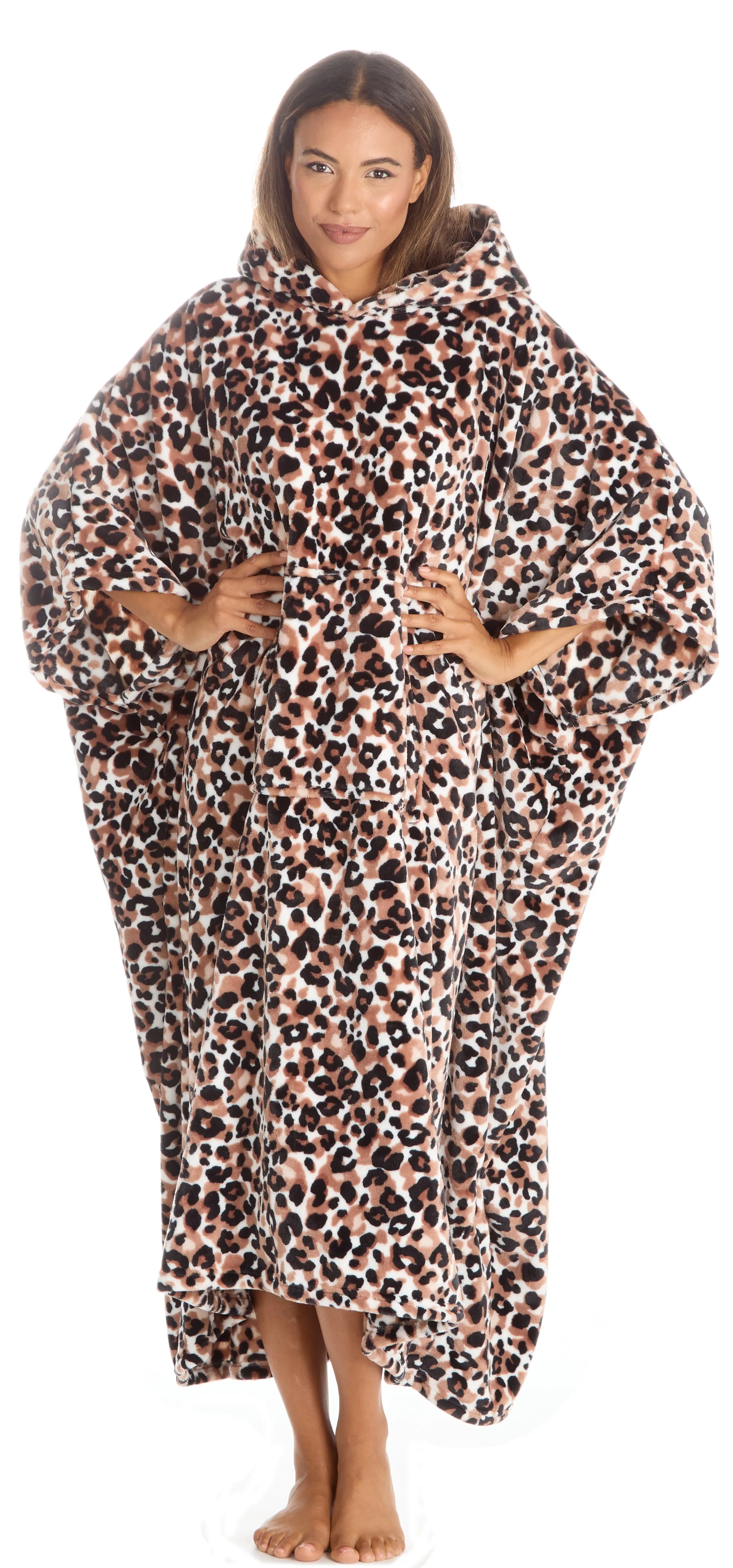 Huggable Hoodie Oversized Wearable Blanket Womens Fleece Hoody - Leopard