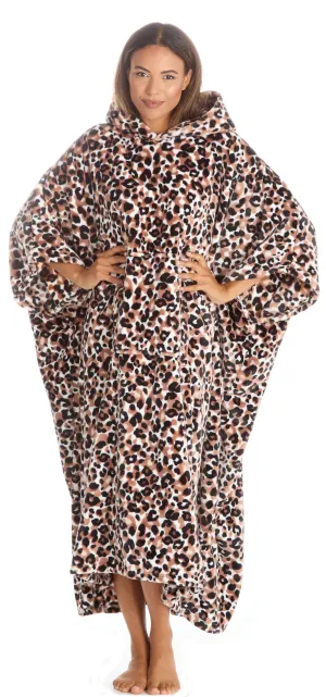 Huggable Hoodie Oversized Wearable Blanket Womens Fleece Hoody - Leopard