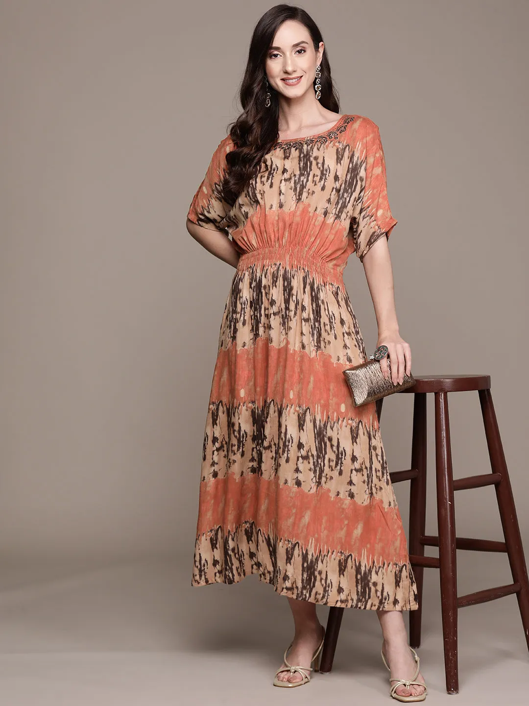 Ishin Women's Multicolored Empire Dress