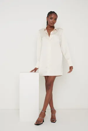 Kenzie Oversized Recycled Satin Shirt Dress - Oyster