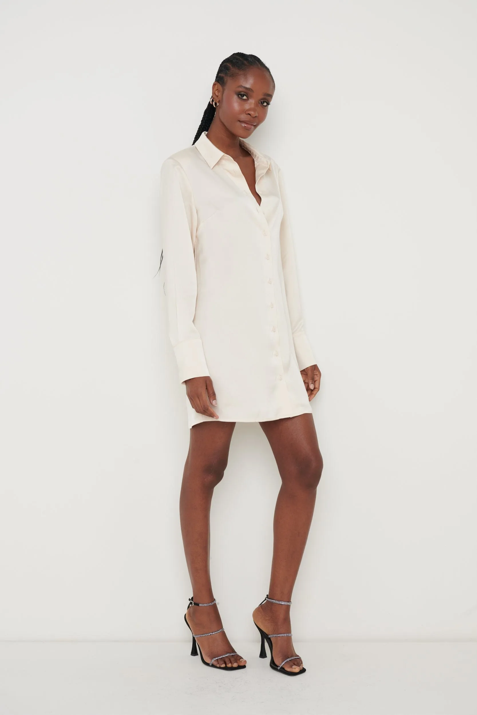 Kenzie Oversized Recycled Satin Shirt Dress - Oyster