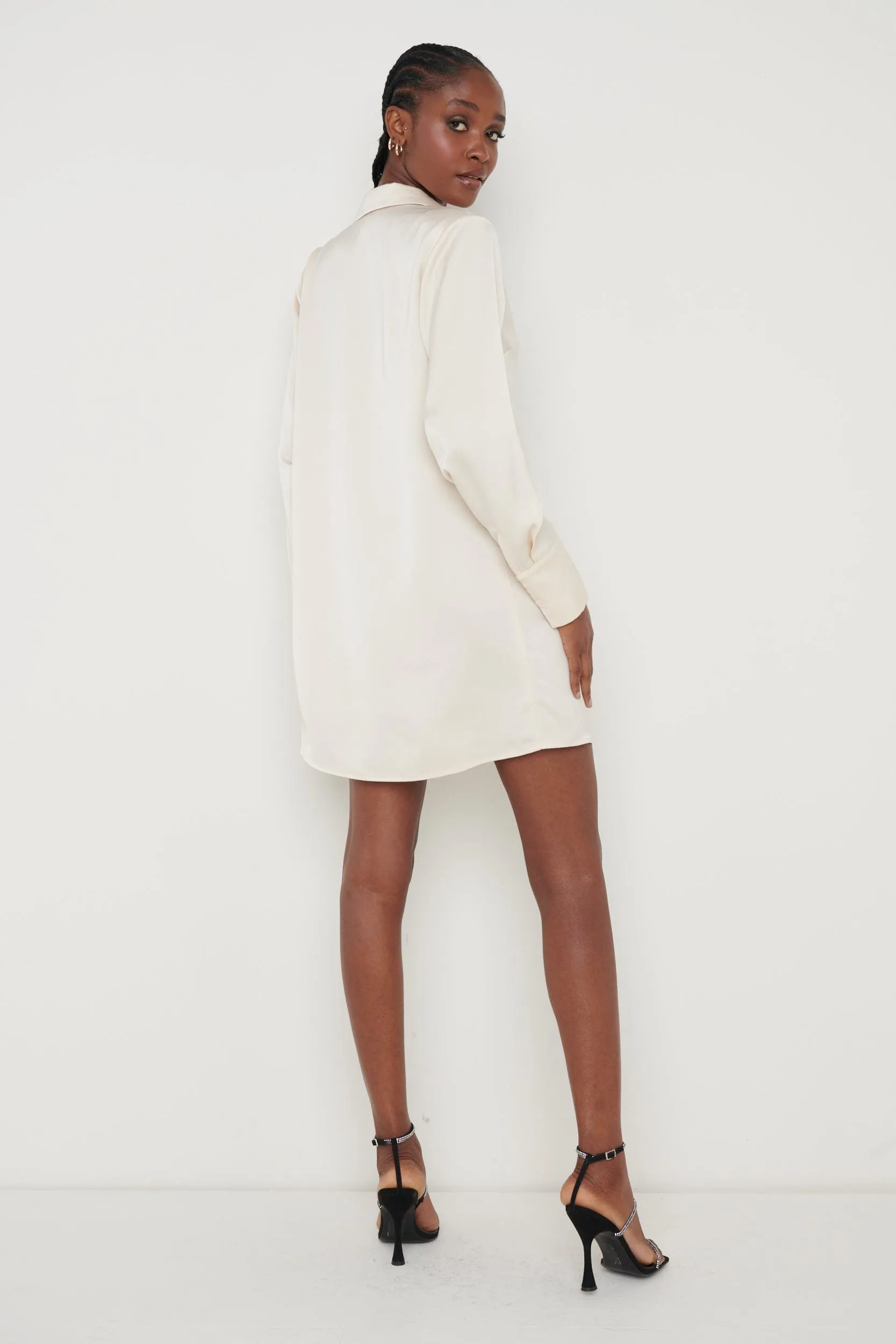 Kenzie Oversized Recycled Satin Shirt Dress - Oyster
