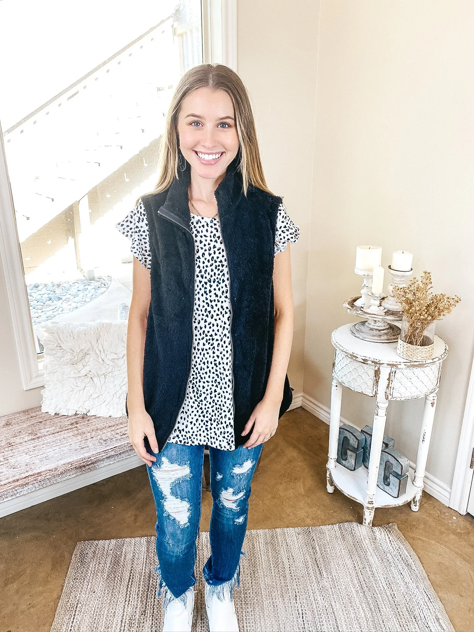 Last Chance Size Small, Large & XL | Up North Zip Up Wubby Vest with Pockets in Black