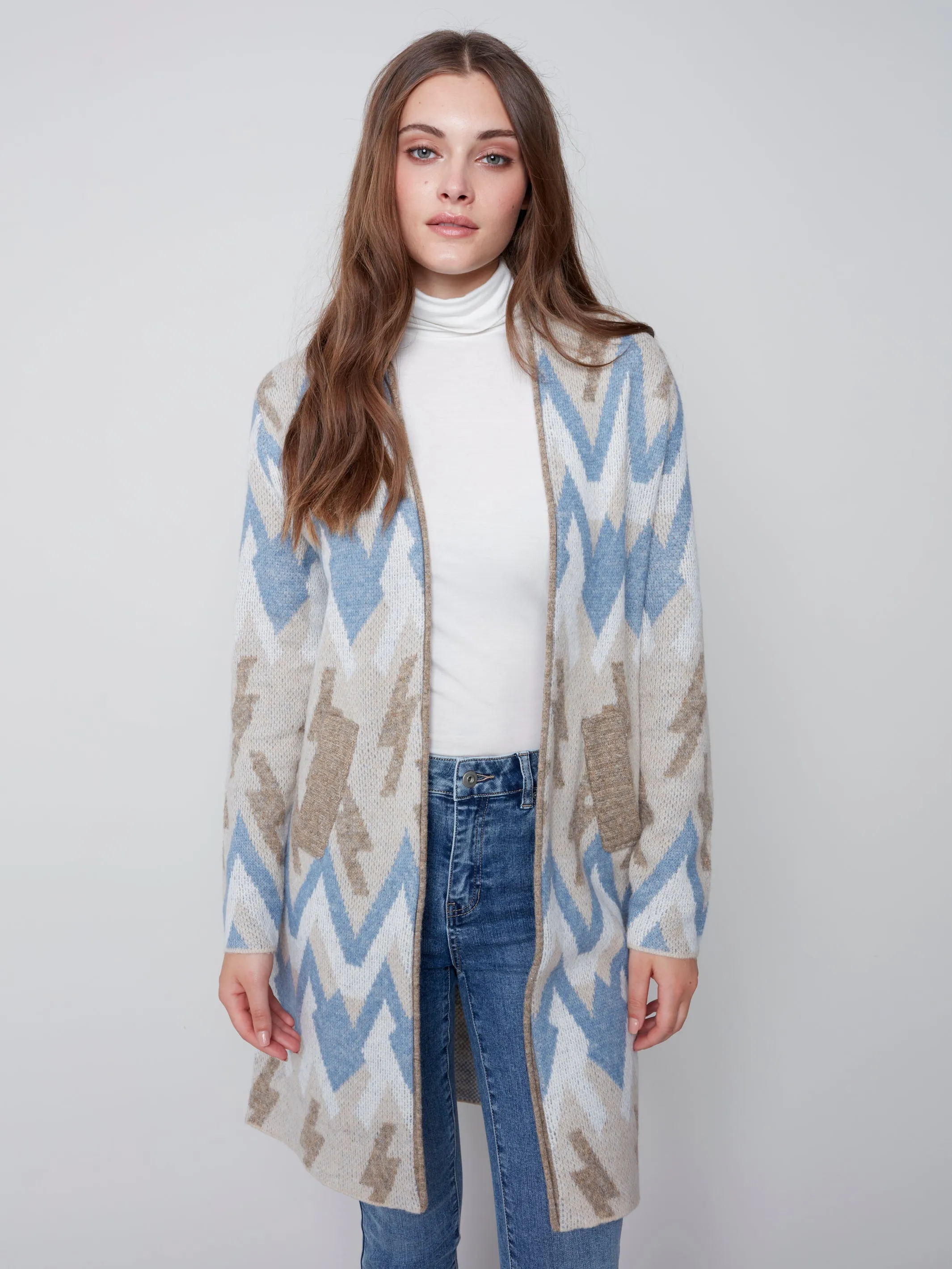 Long Jacquard Knit Cardigan