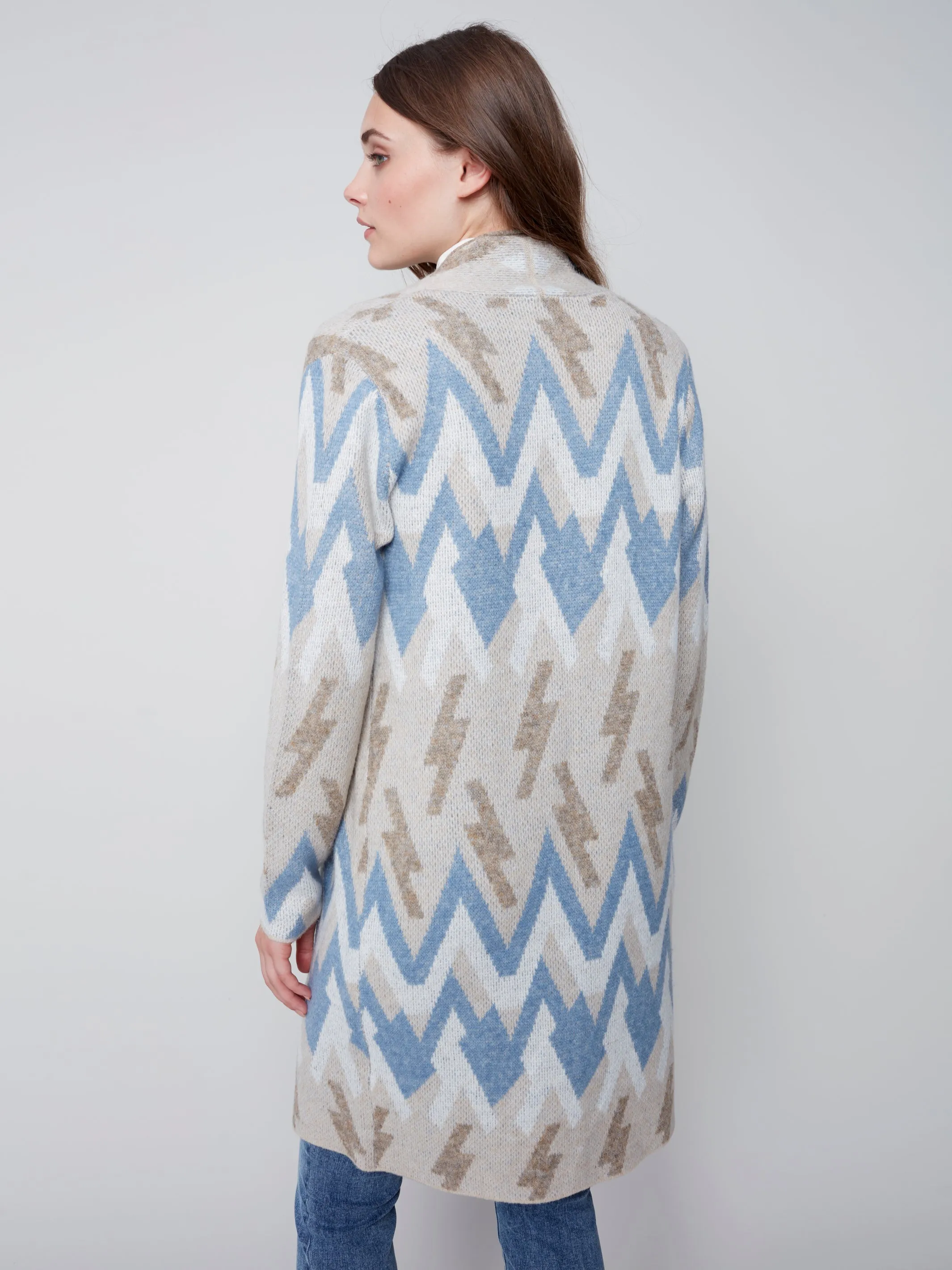 Long Jacquard Knit Cardigan