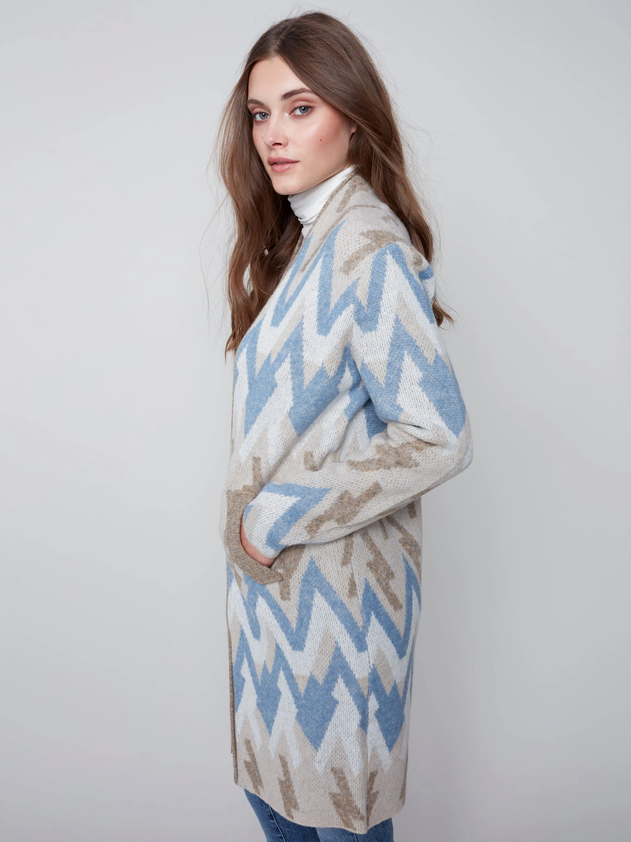 Long Jacquard Knit Cardigan